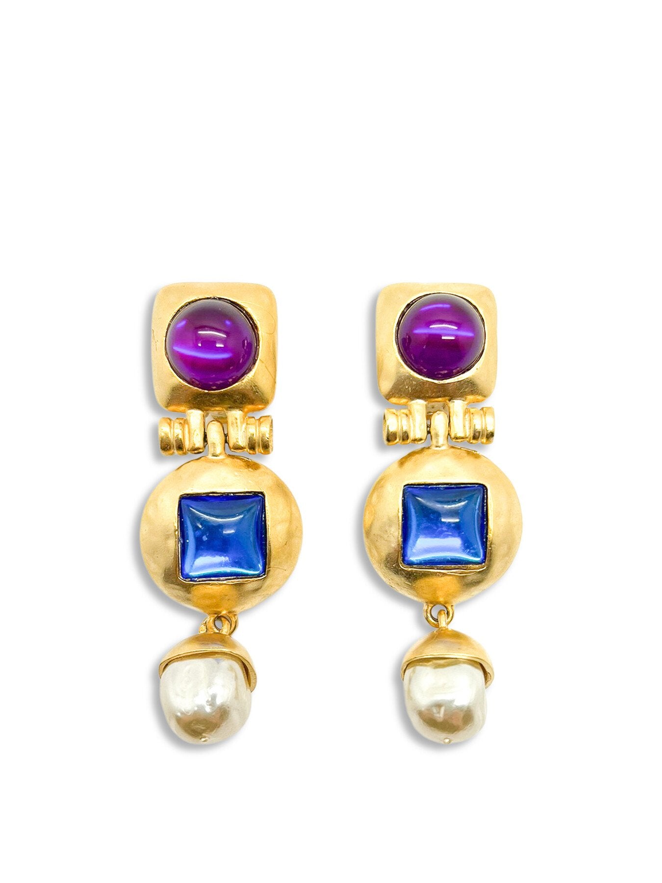 Vintage Gold Jewelled Triple Drop Earrings