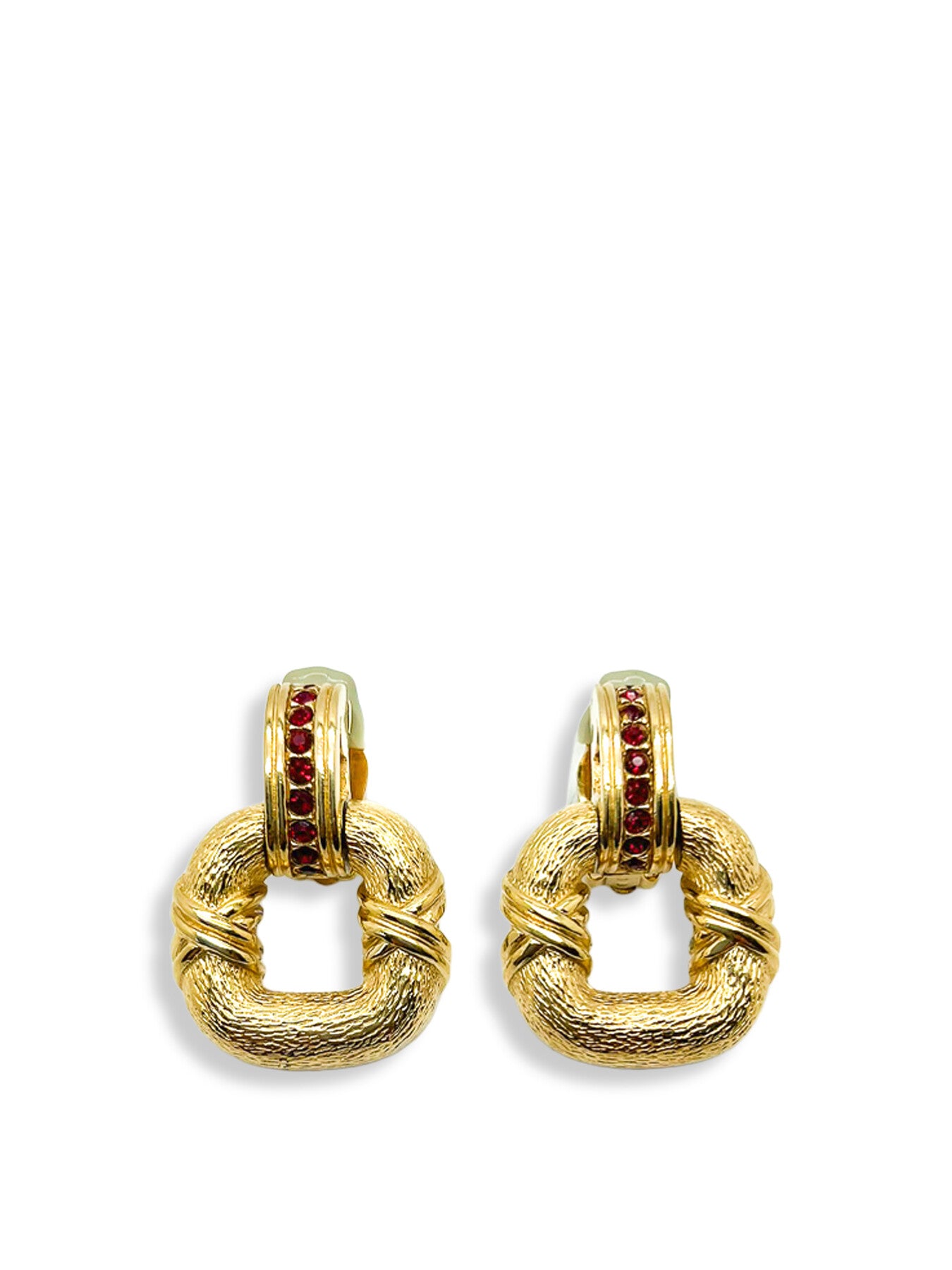 Vintage Gold Ruby Crystal Door Knocker Earrings