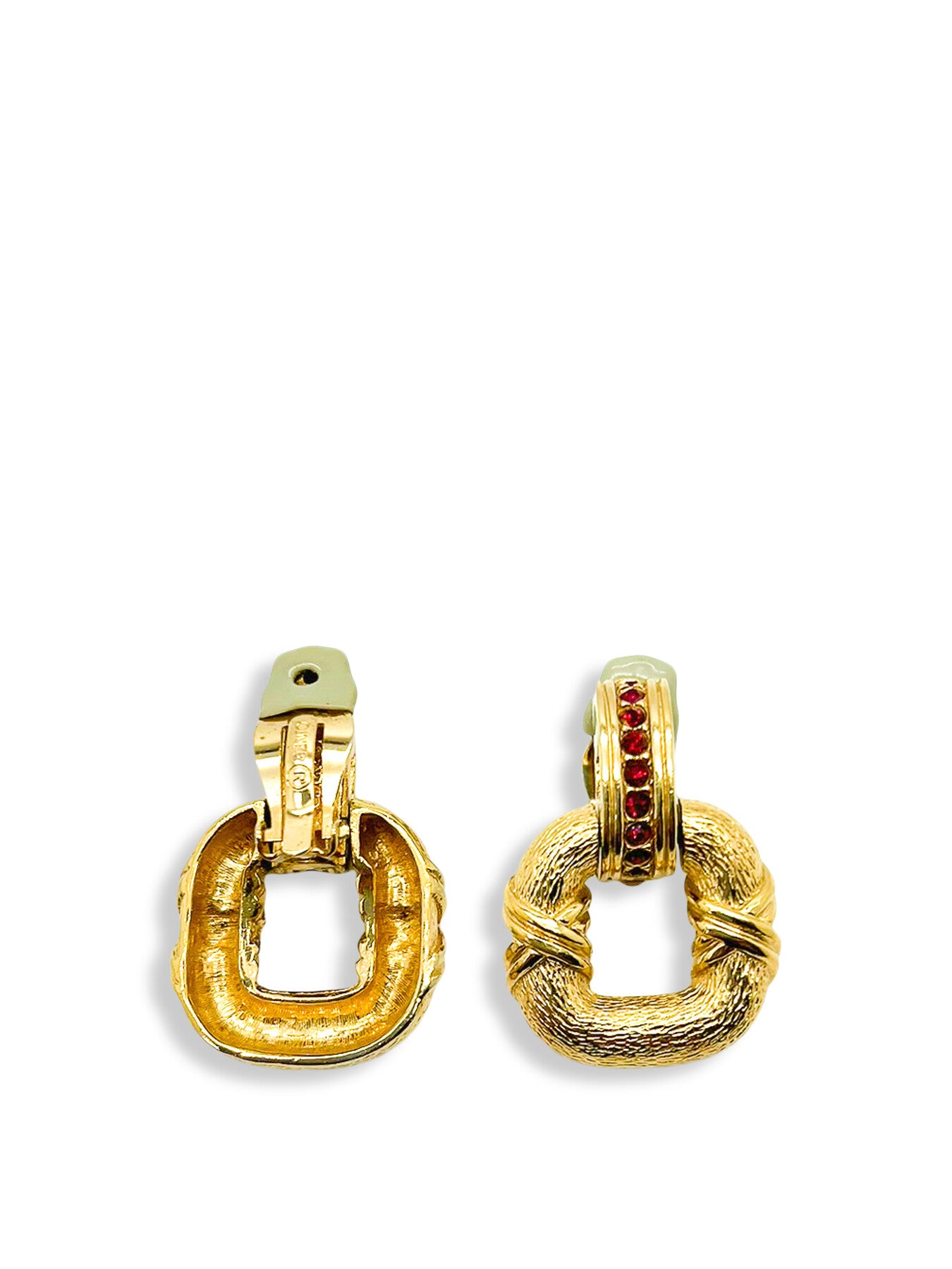 Vintage Gold Ruby Crystal Door Knocker Earrings