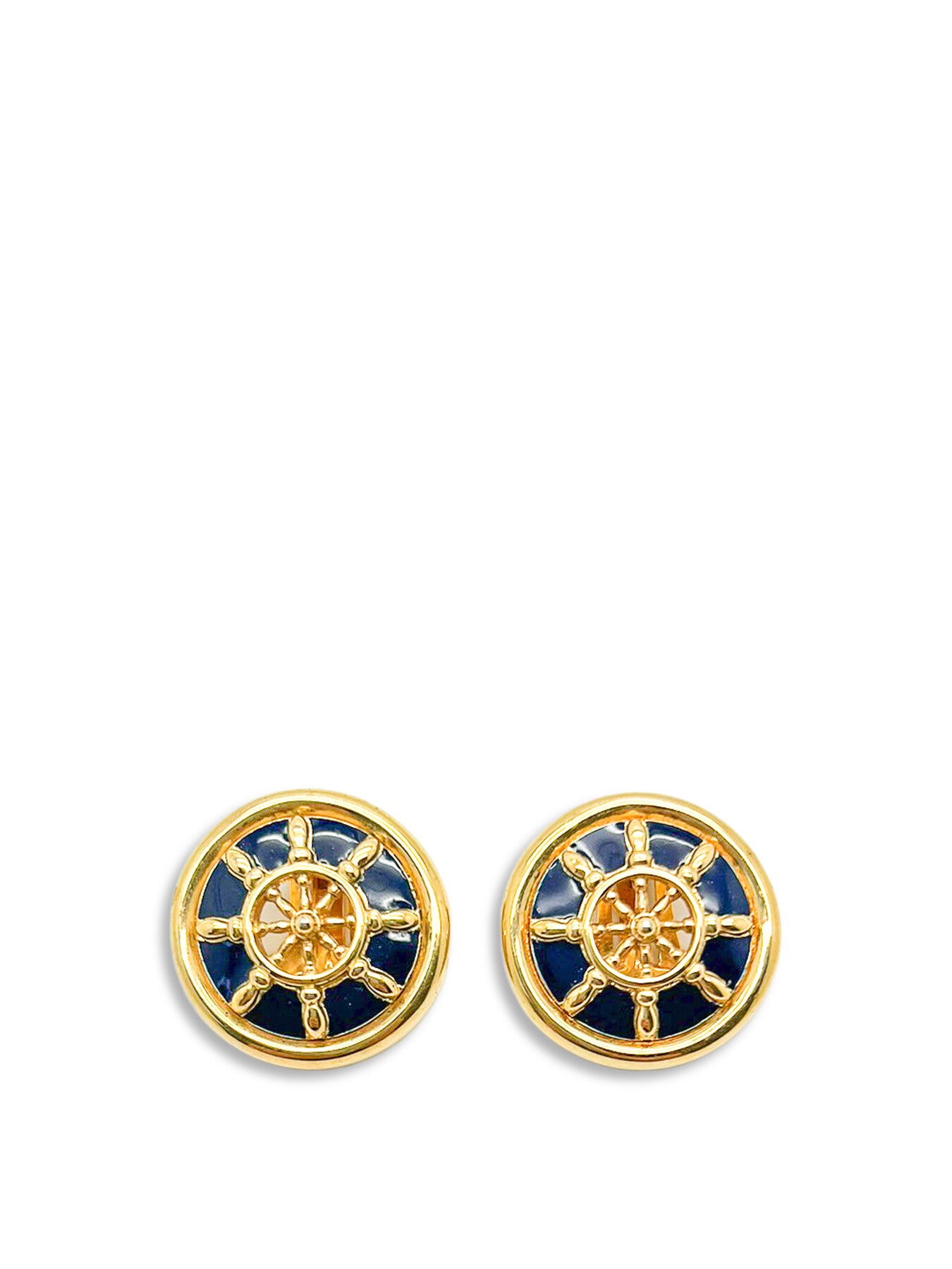 Vintage Nautical Gold and Blue Enamel Earrings