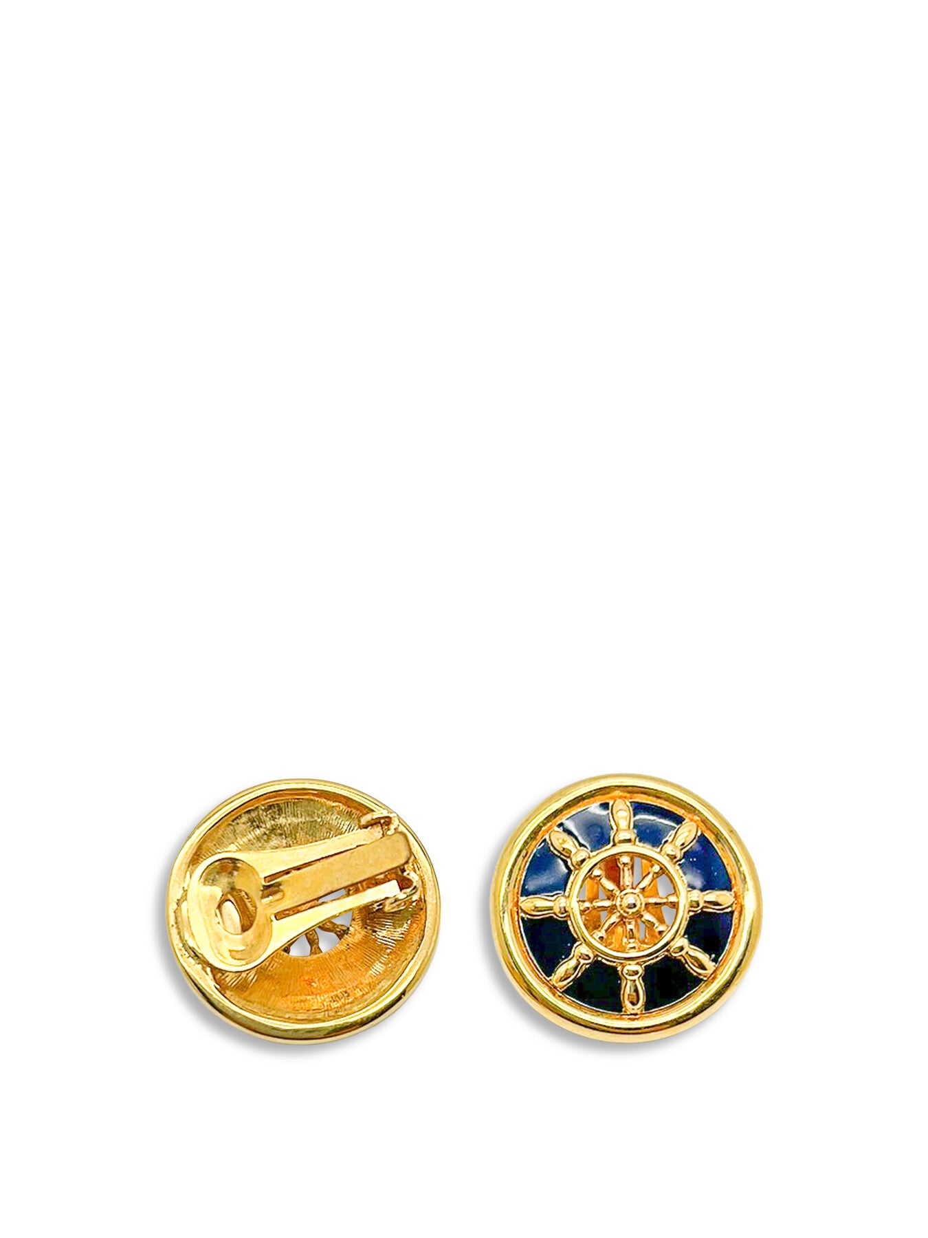 Vintage Nautical Gold and Blue Enamel Earrings