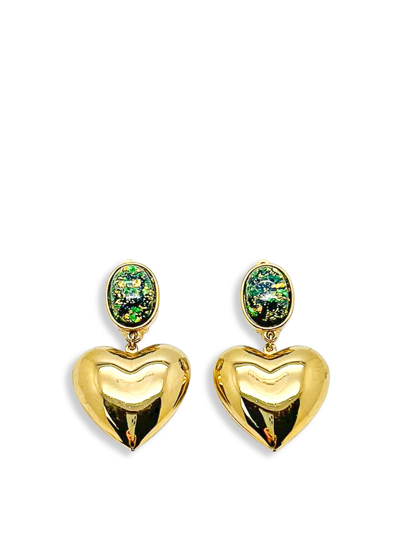 Vintage Opaline Cabochon with Heart Drop Earrings
