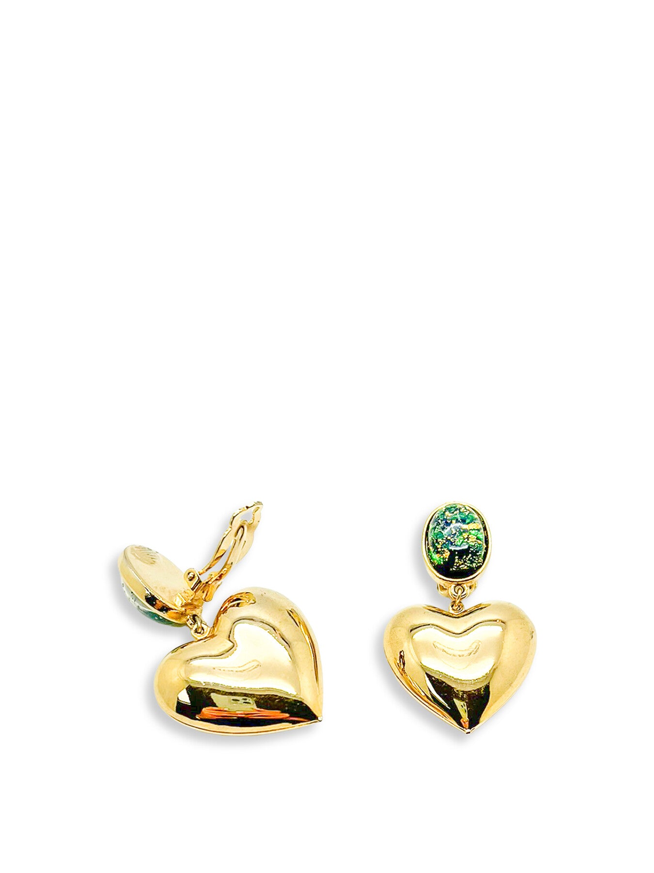 Vintage Opaline Cabochon with Heart Drop Earrings