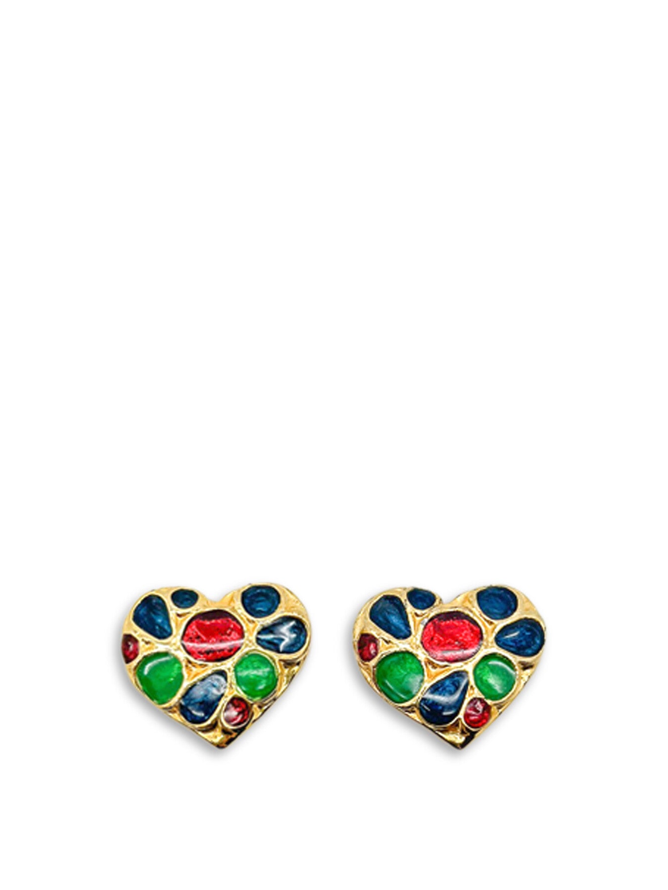 Vintage Heart Gem Tone Enamelling Earrings