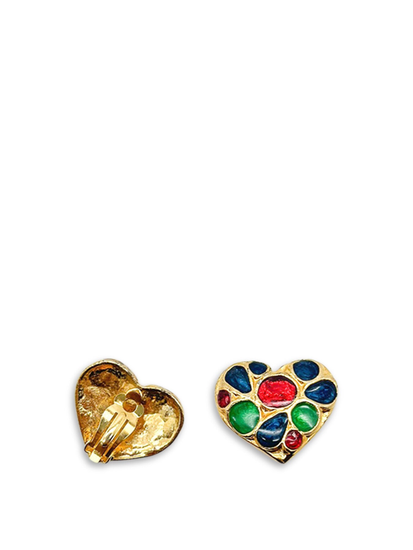 Vintage Heart Gem Tone Enamelling Earrings