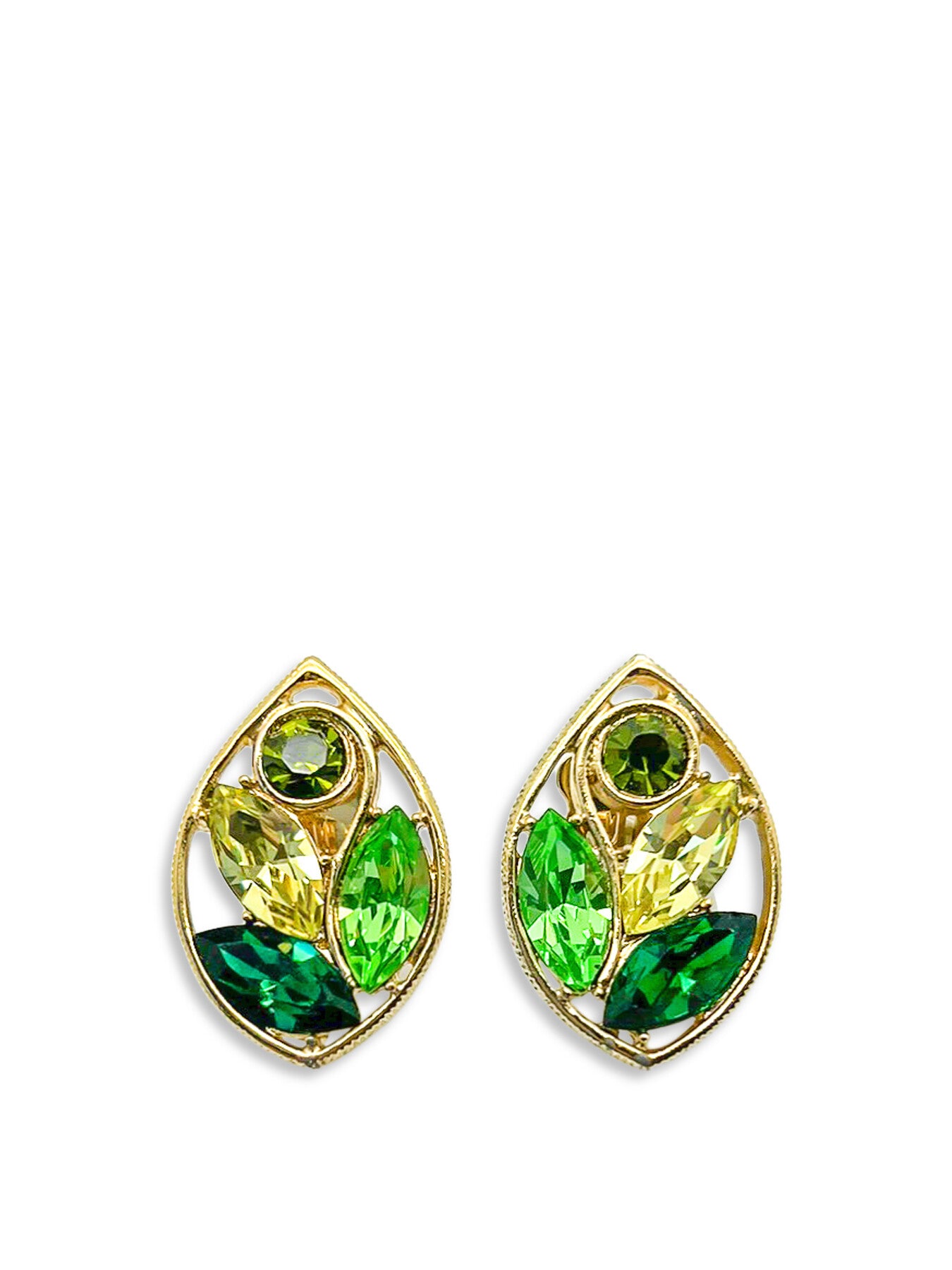 Vintage NAPIER Cut Out Leaf w Green Crystals Earrings