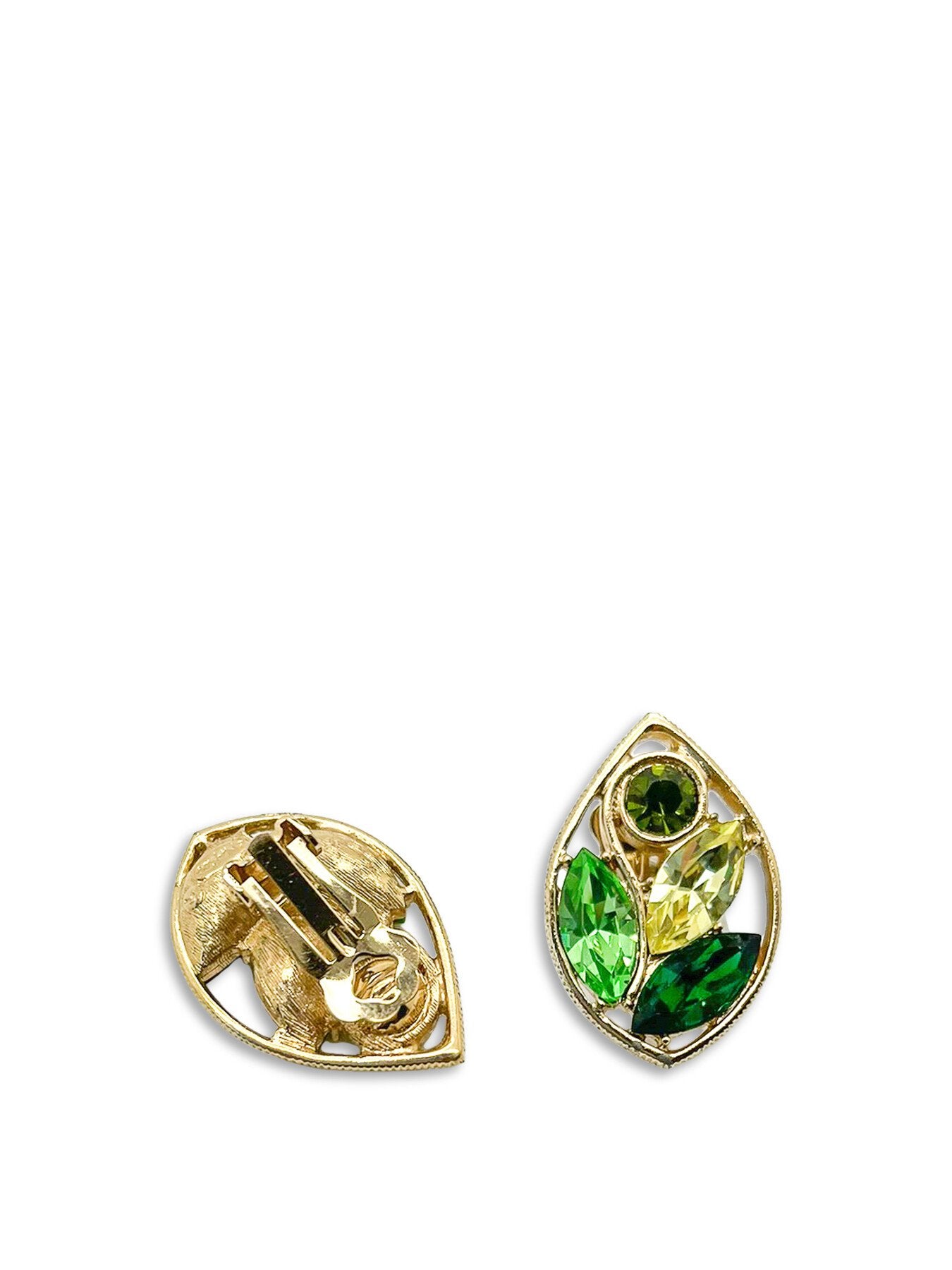 Vintage NAPIER Cut Out Leaf w Green Crystals Earrings