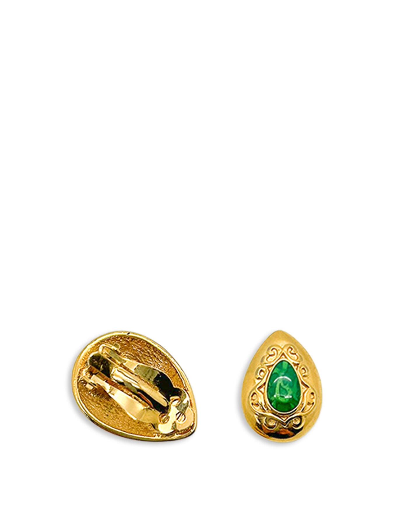 Vintage Gold and Green Cabochon Teardrop Earrings