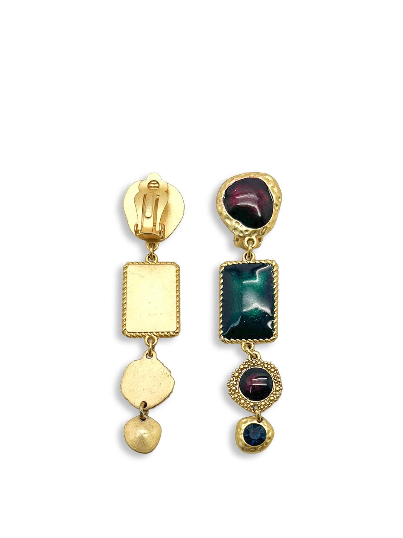 Vintage Statement Brushed Gold Enamelled Drop Earrings