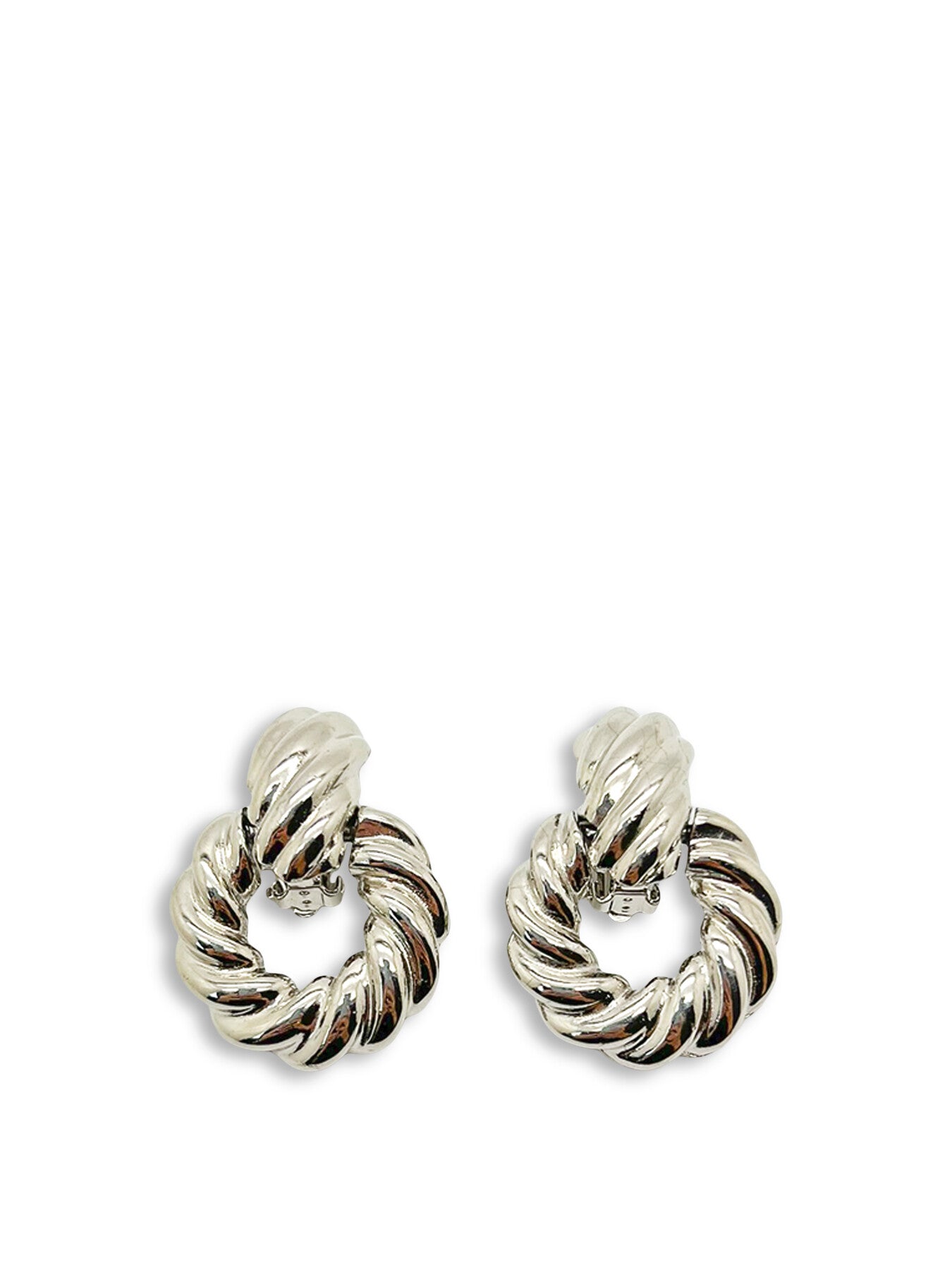 Vintage Statement Silver Ribbed Door Knocker Earrings