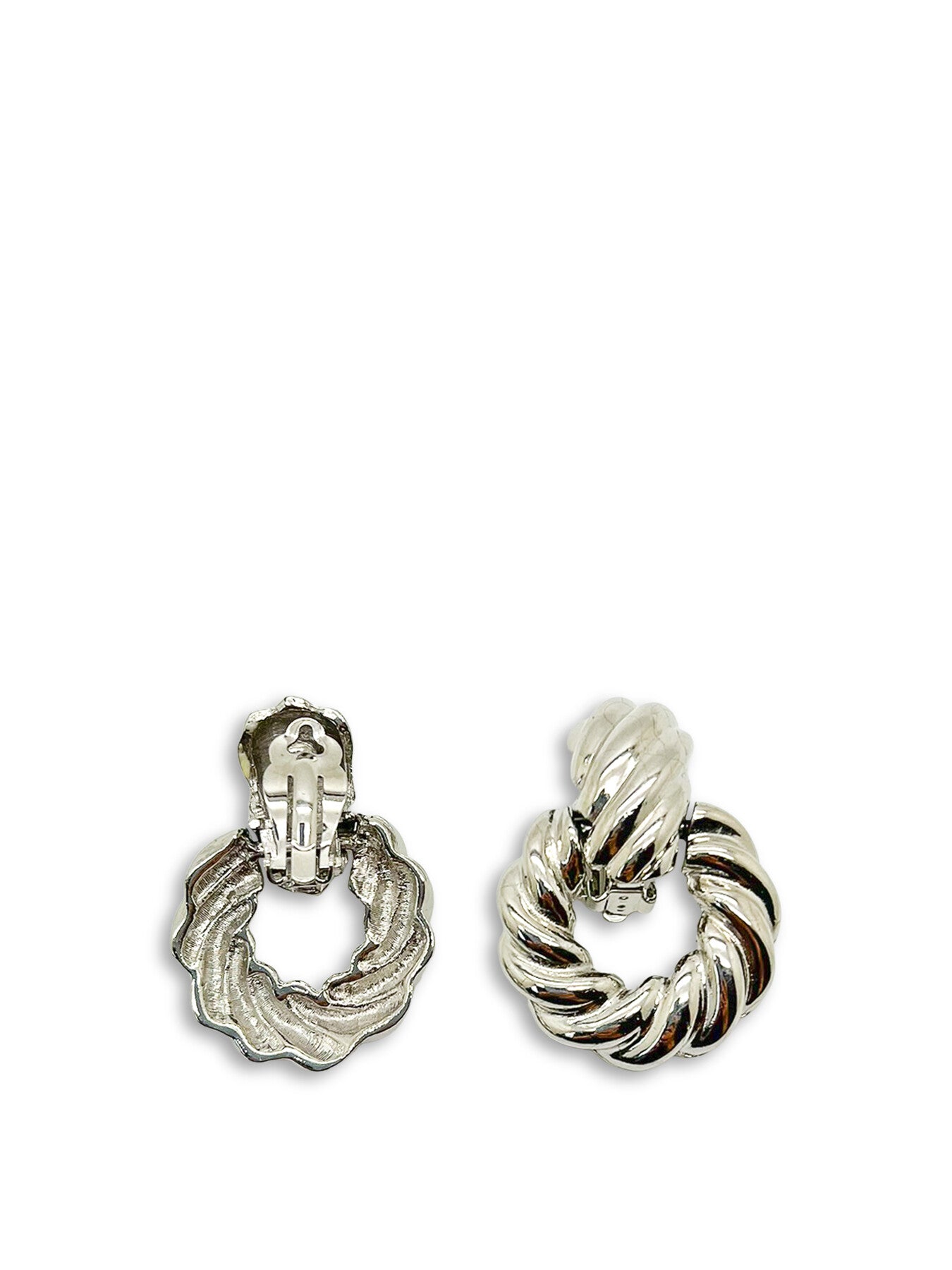 Vintage Statement Silver Ribbed Door Knocker Earrings