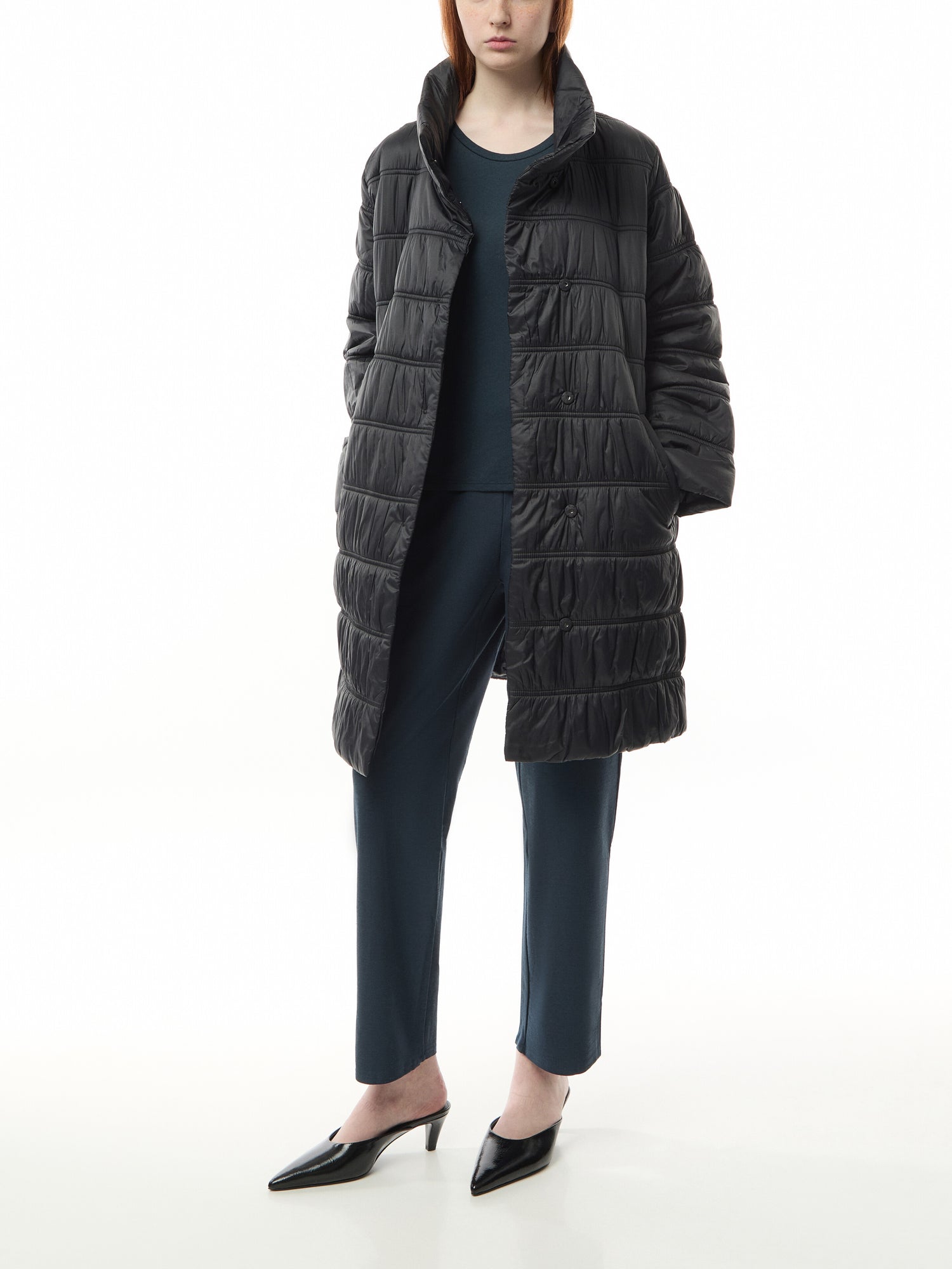 High Collar Ruched Coat
