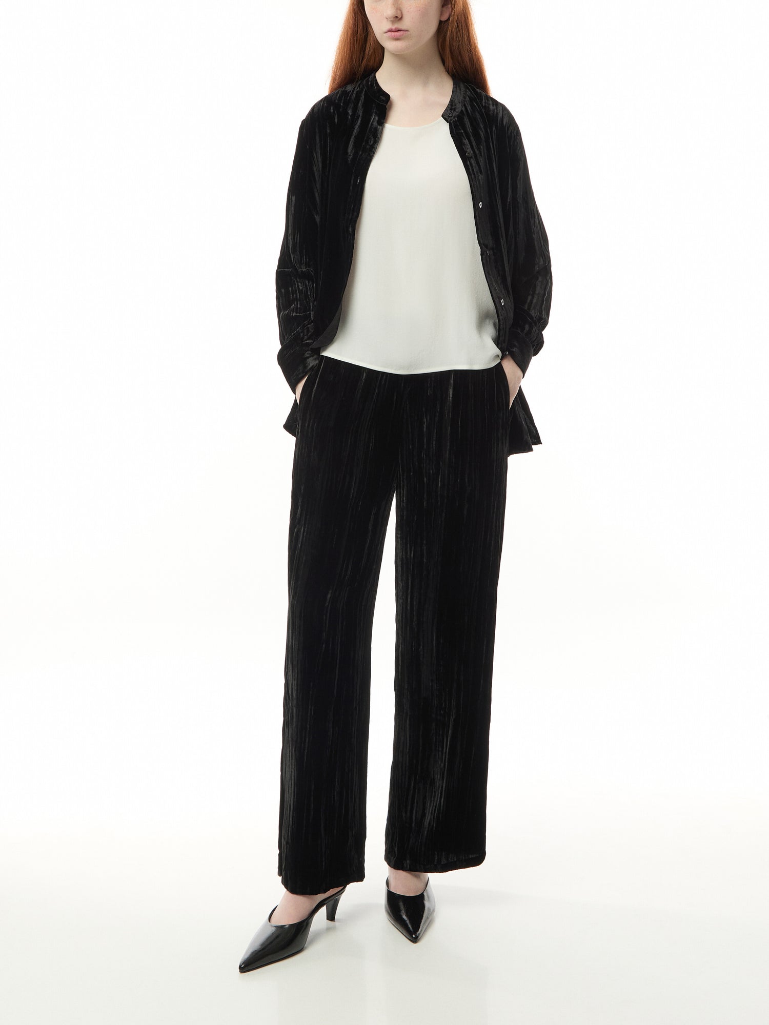 Crushed Velvet Wide-Leg Pant