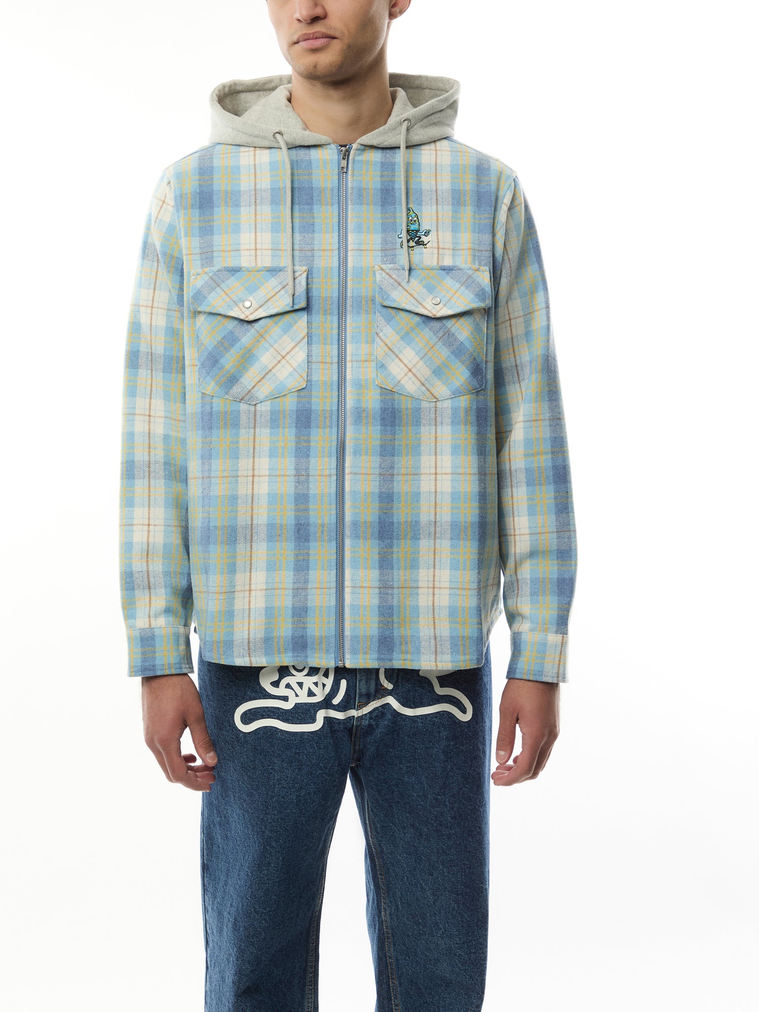 Flannel Zip Through Hoodie