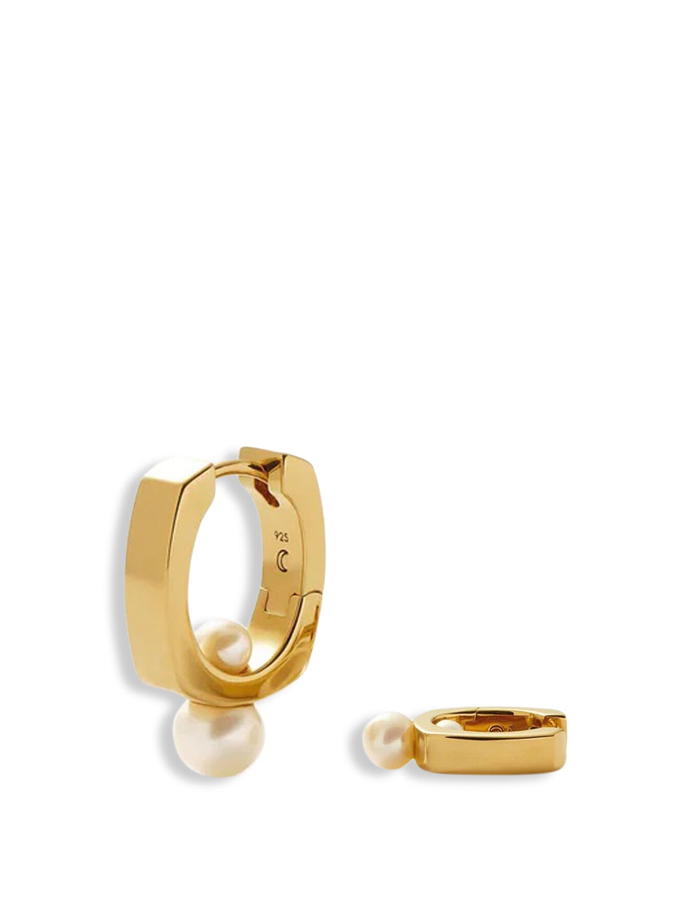 Button Pearl Square Small Hoop Earrings