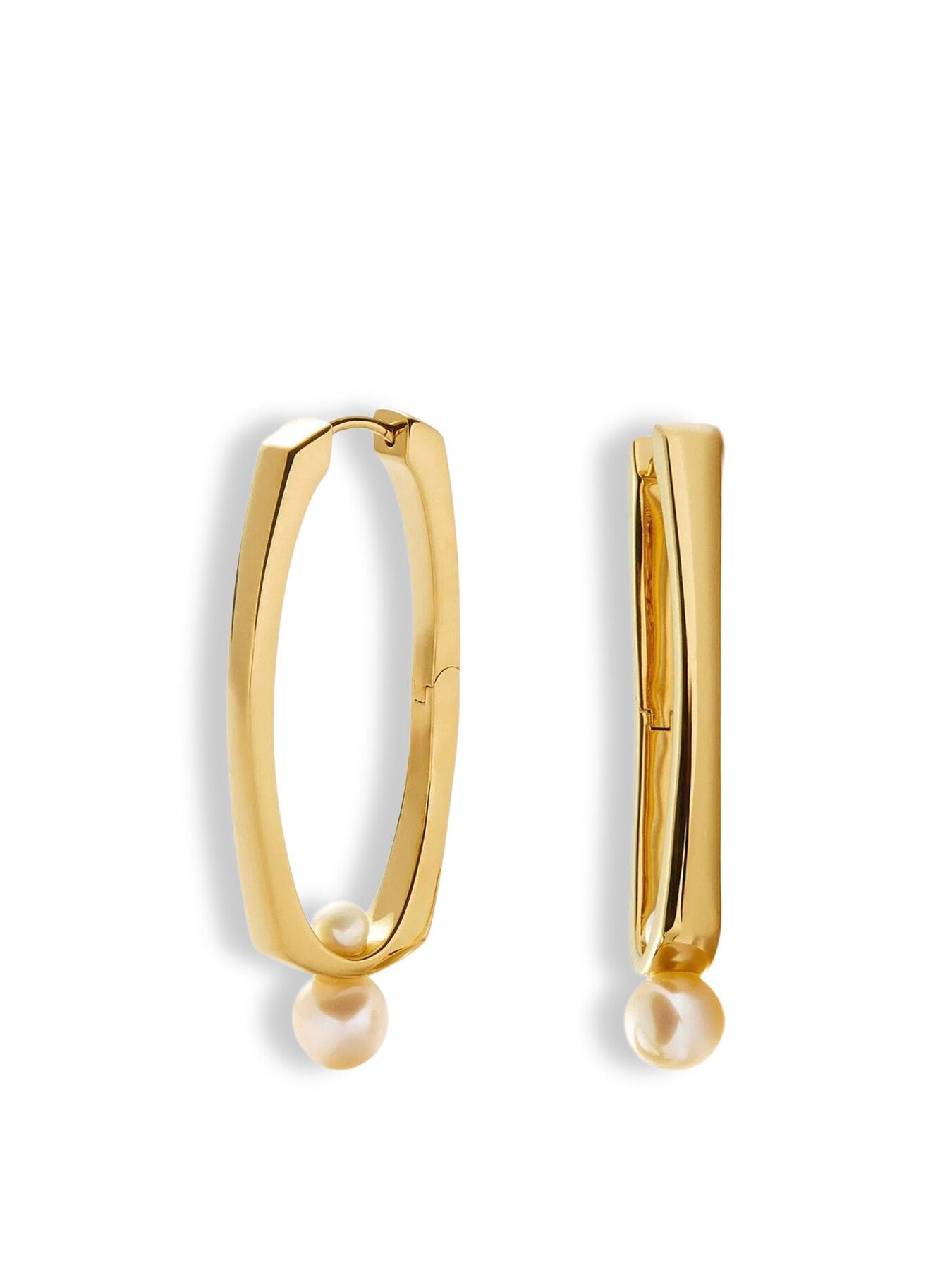 Button Pearl Ovate Hoop Earrings