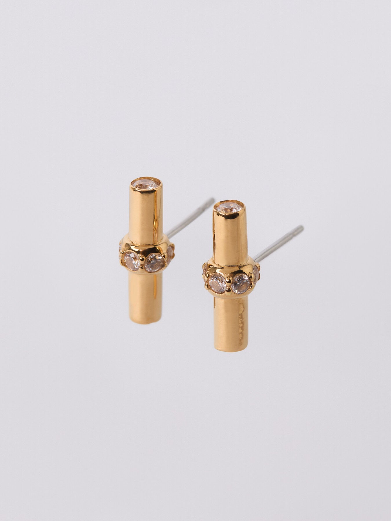 Jewelled Gold T Bar Stud Earrings