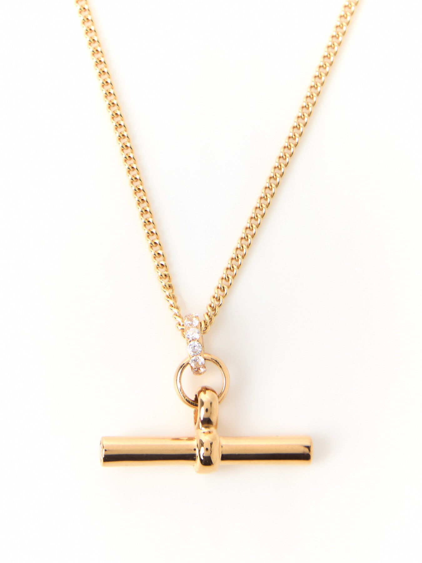 Medium Jewelled T Bar on Fine Curb Chain Necklace