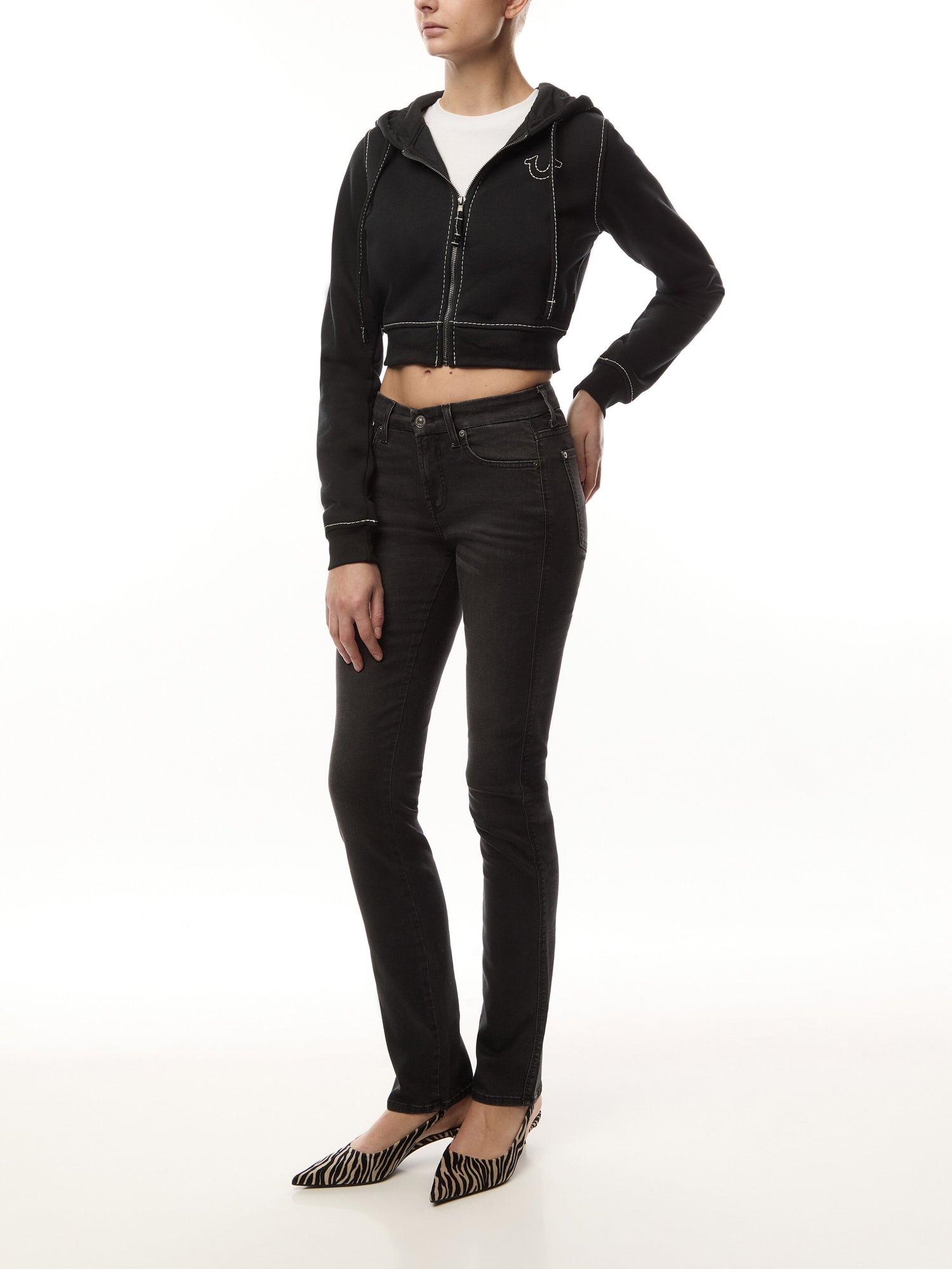 Shrunken Big T Zip Hoodie