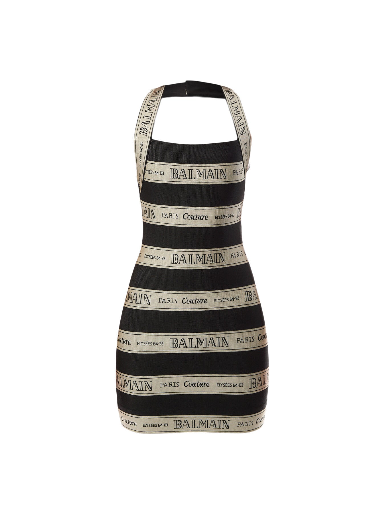 Balmain Striped Jacquard Short Halterneck Dress