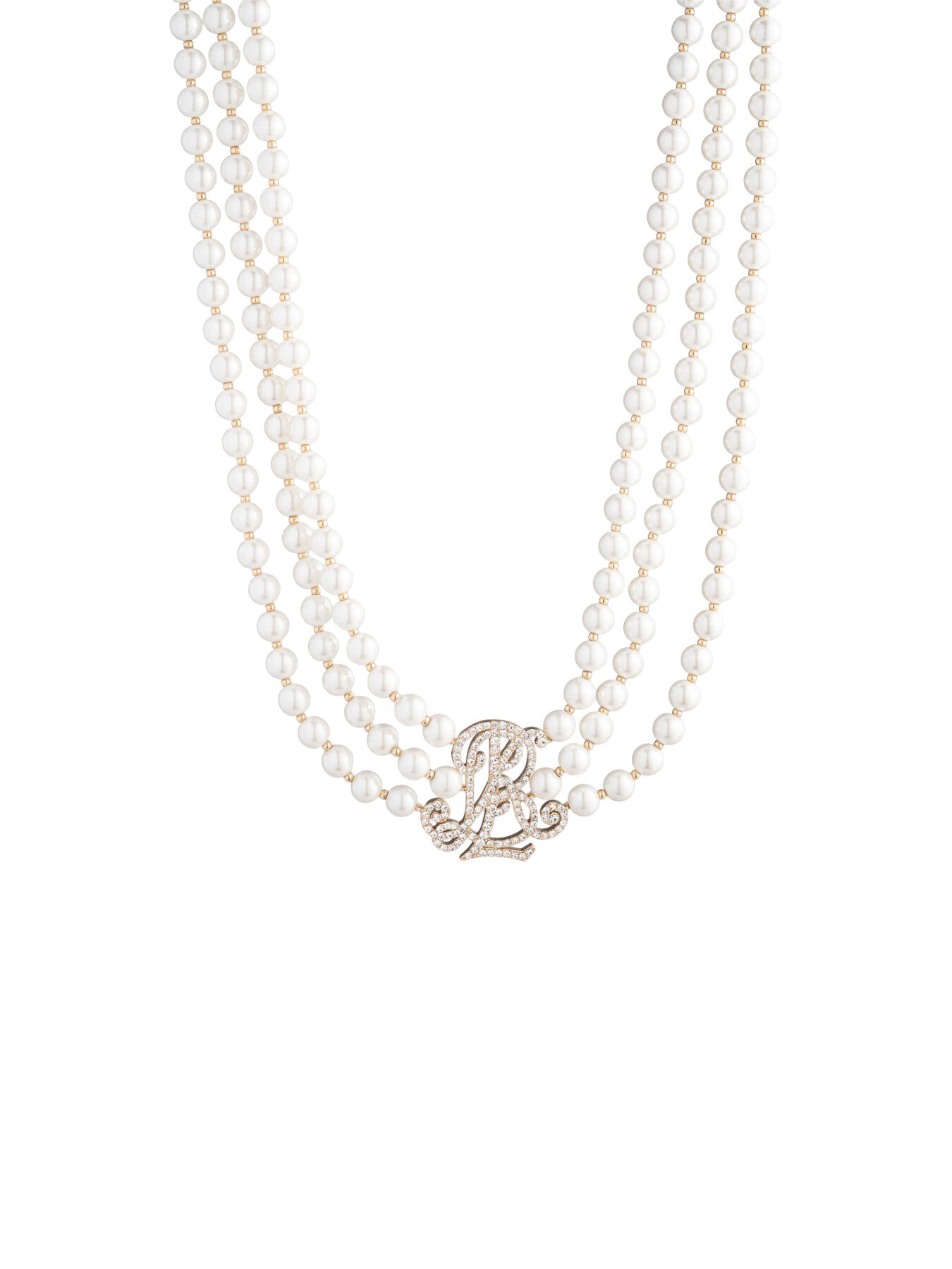 Multirow Pearl Logo Collar Necklace