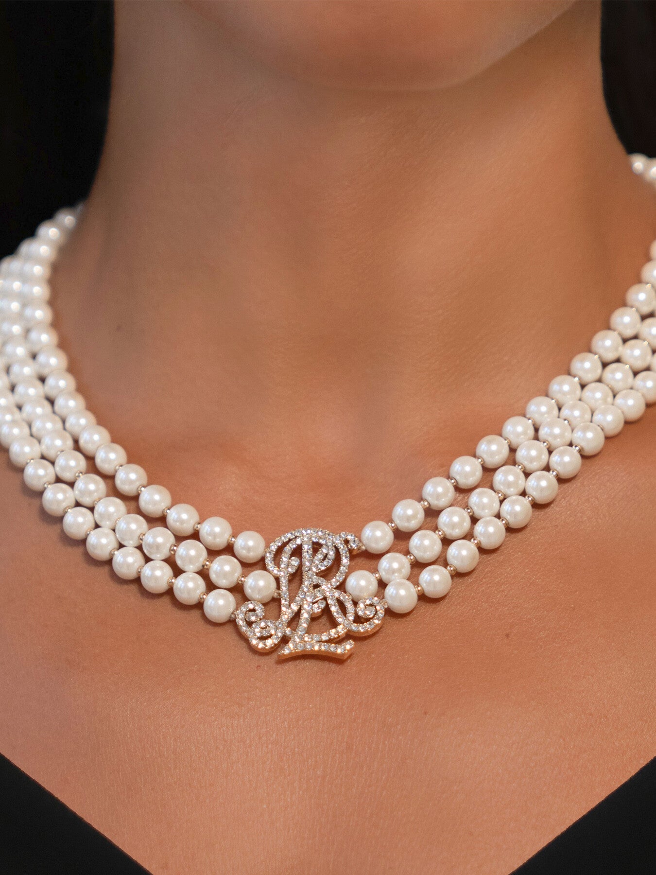 Multirow Pearl Logo Collar Necklace