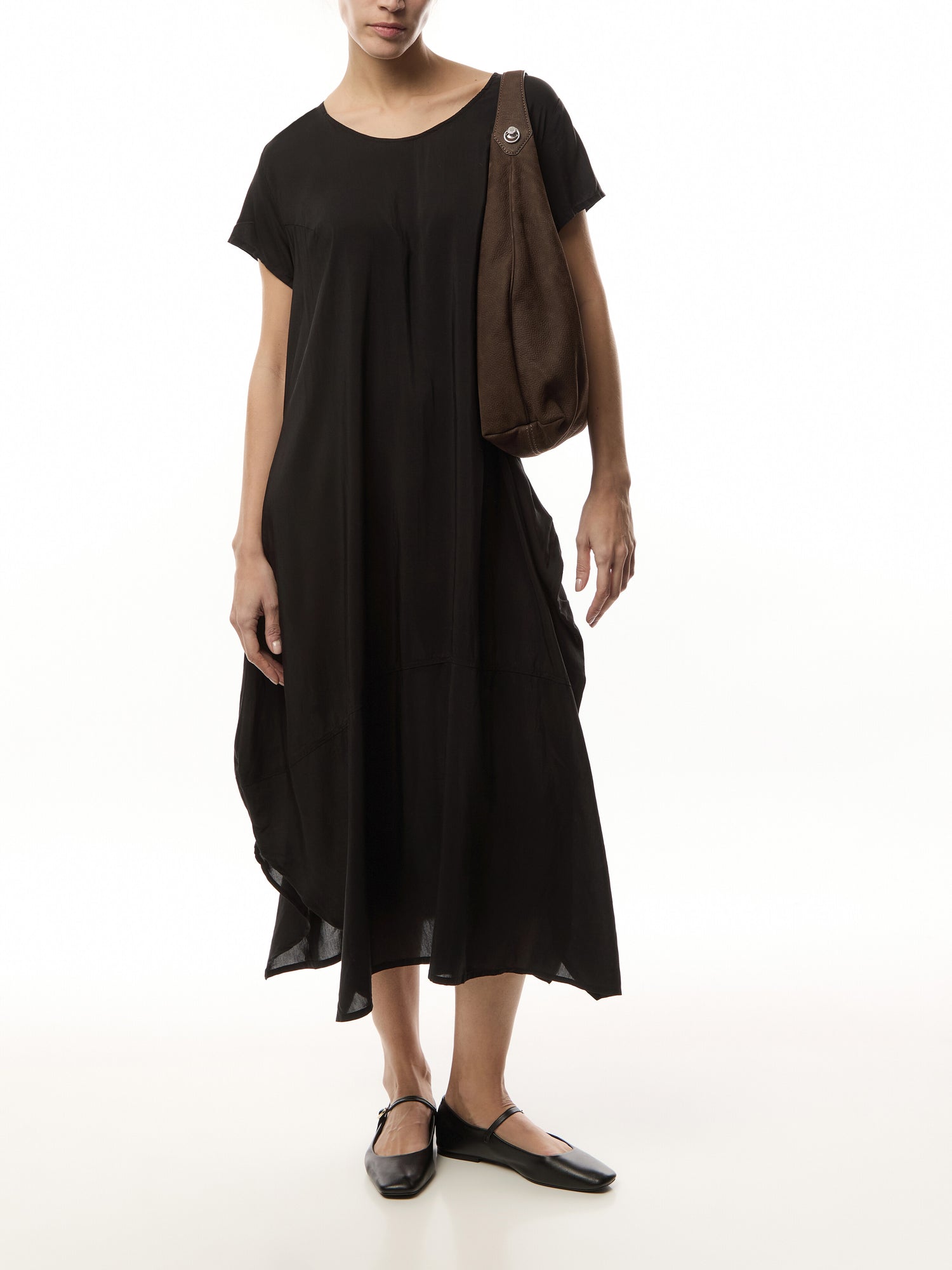 Round Neck Short Sleeve Dress Bubble Hem