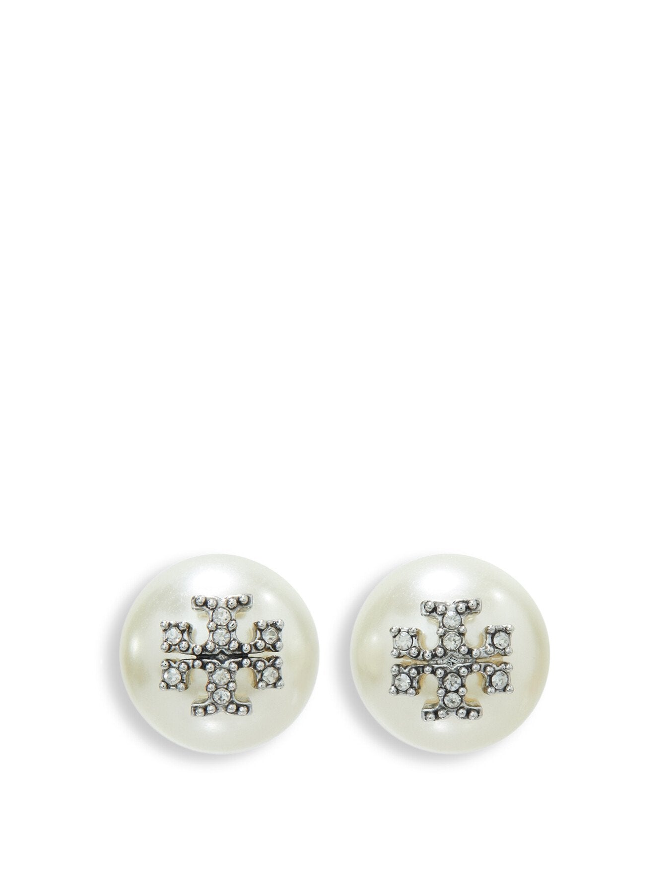 Kira Pearl Pave Logo Stud Earrings