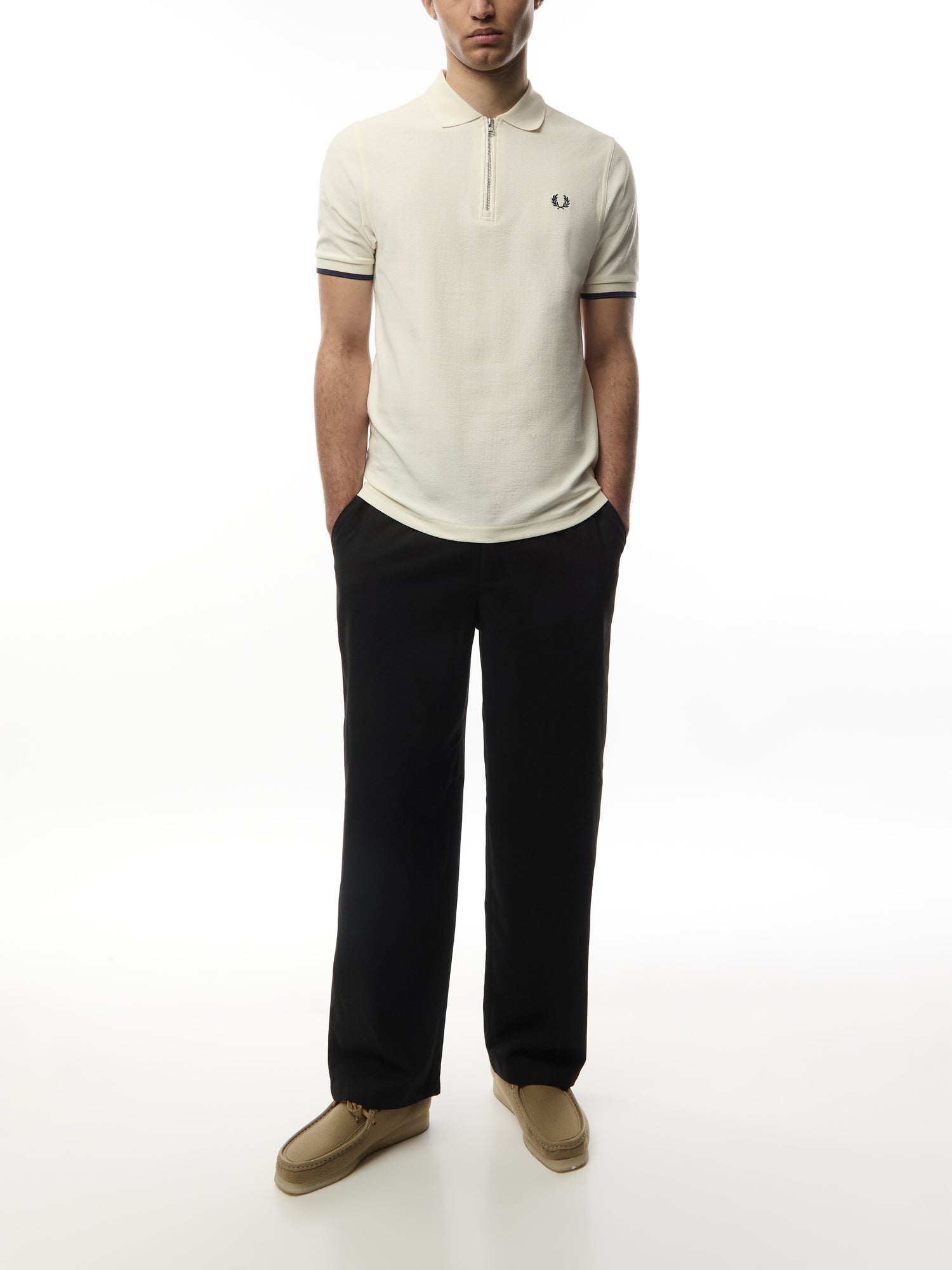 Crepe Piqué Zip Neck Polo Shirt
