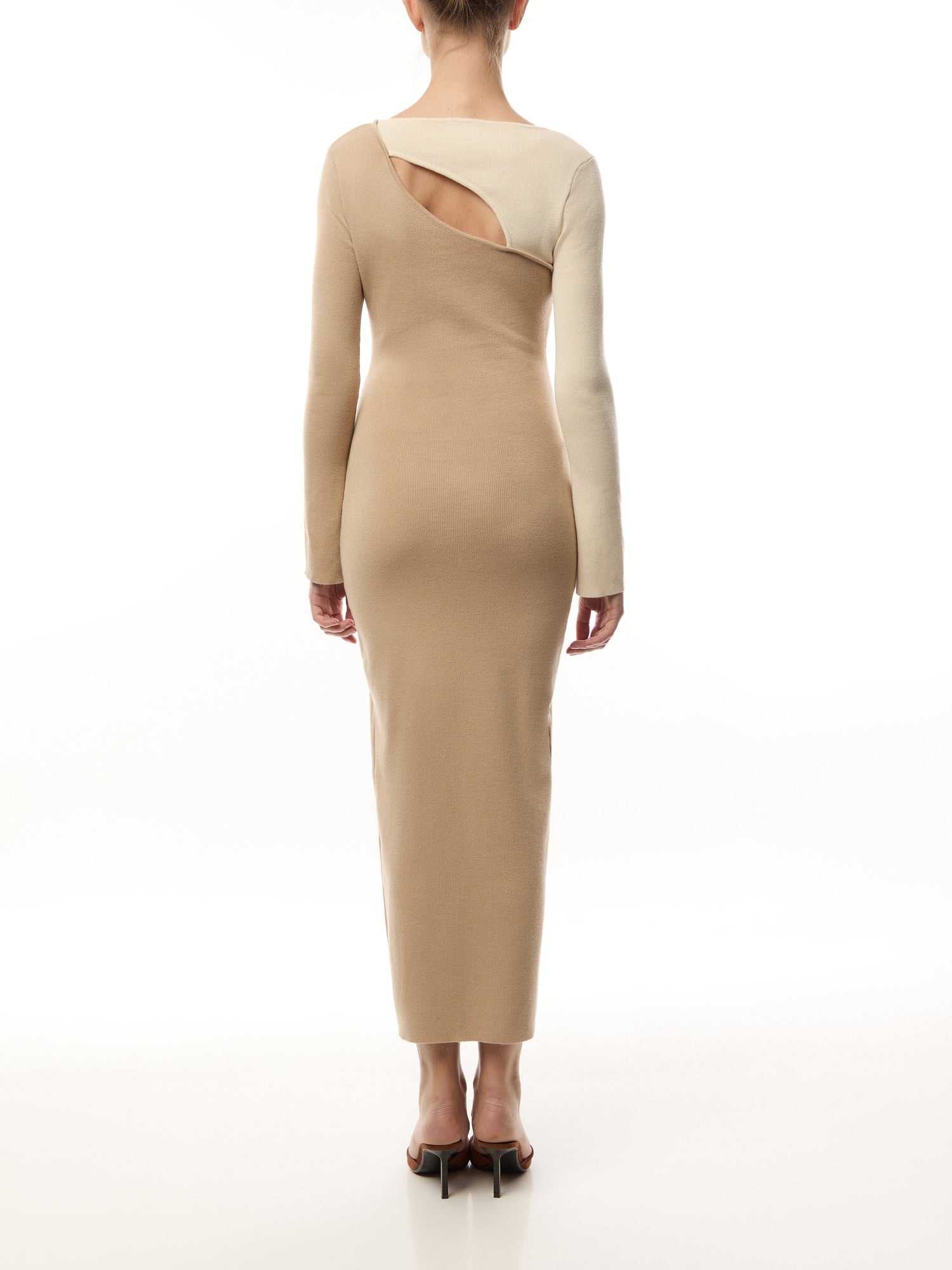 Brogan Contrast Knit Dress - Beige and Cream