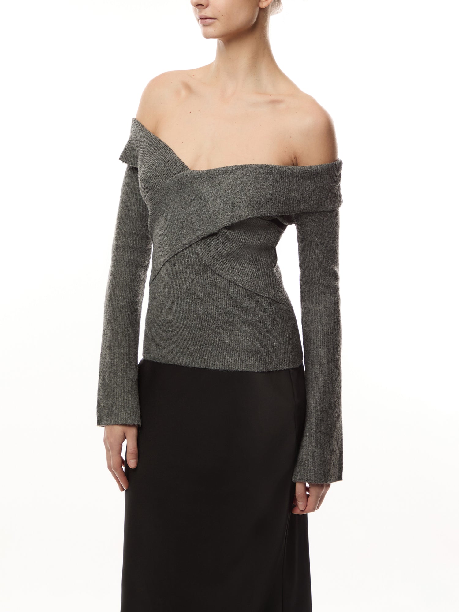Daphne Cross Over Knit Top - Dark Grey