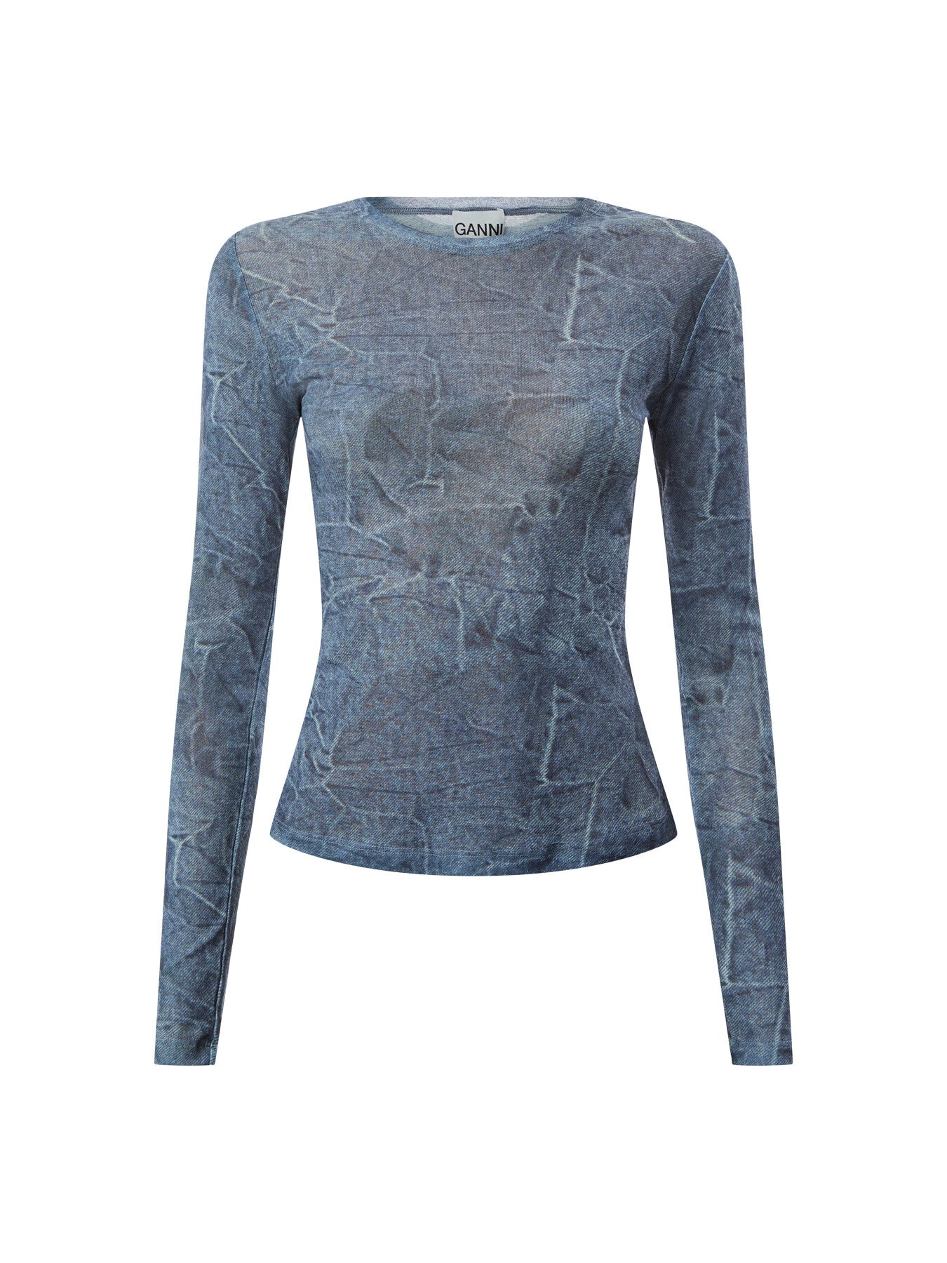 Marl Mesh Long Sleeve Crew Neck Blouse