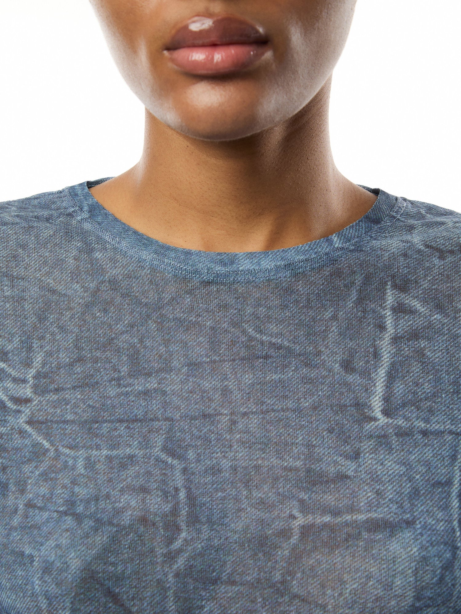 Marl Mesh Long Sleeve Crew Neck Blouse