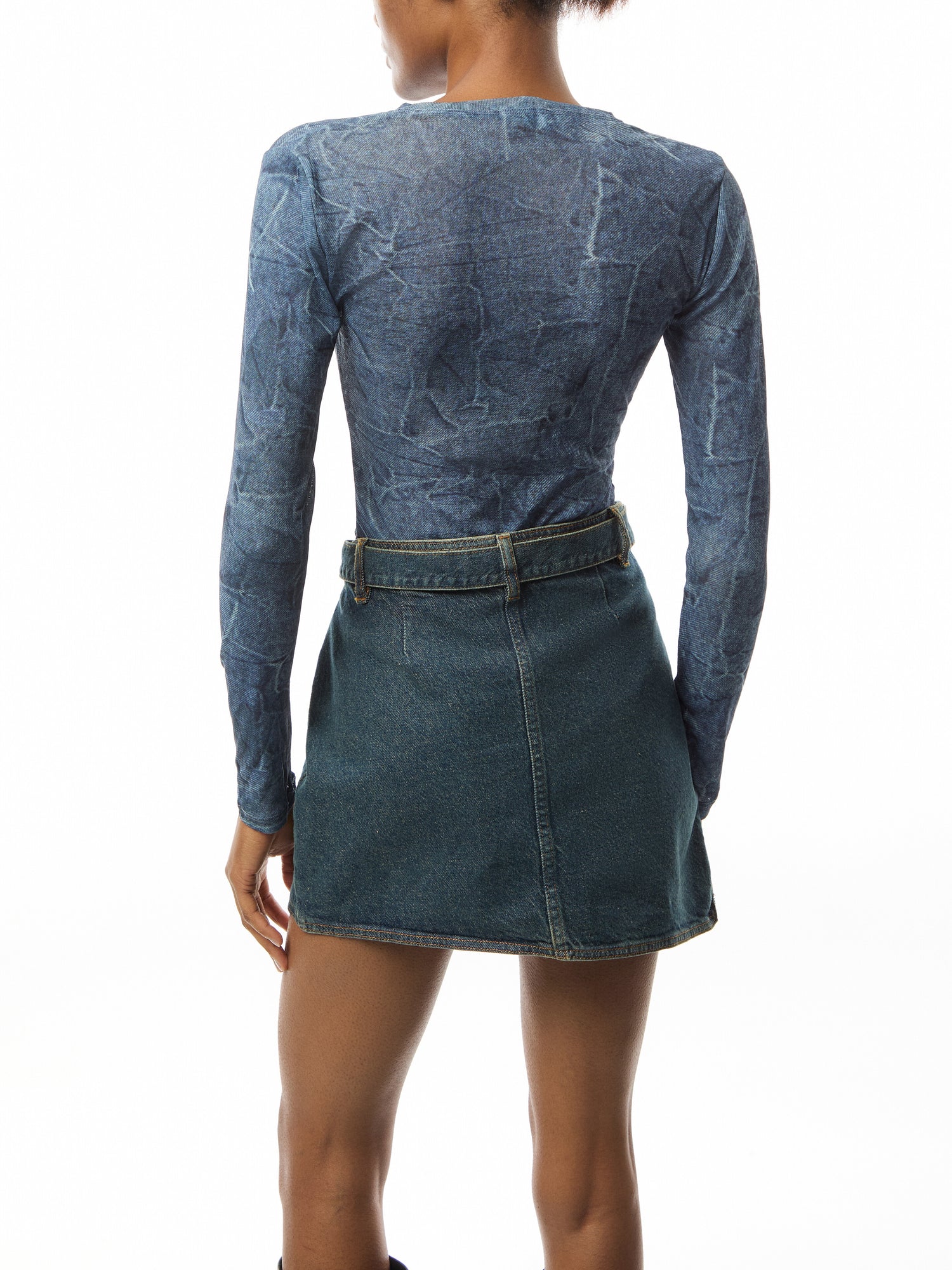 Marl Mesh Long Sleeve Crew Neck Blouse