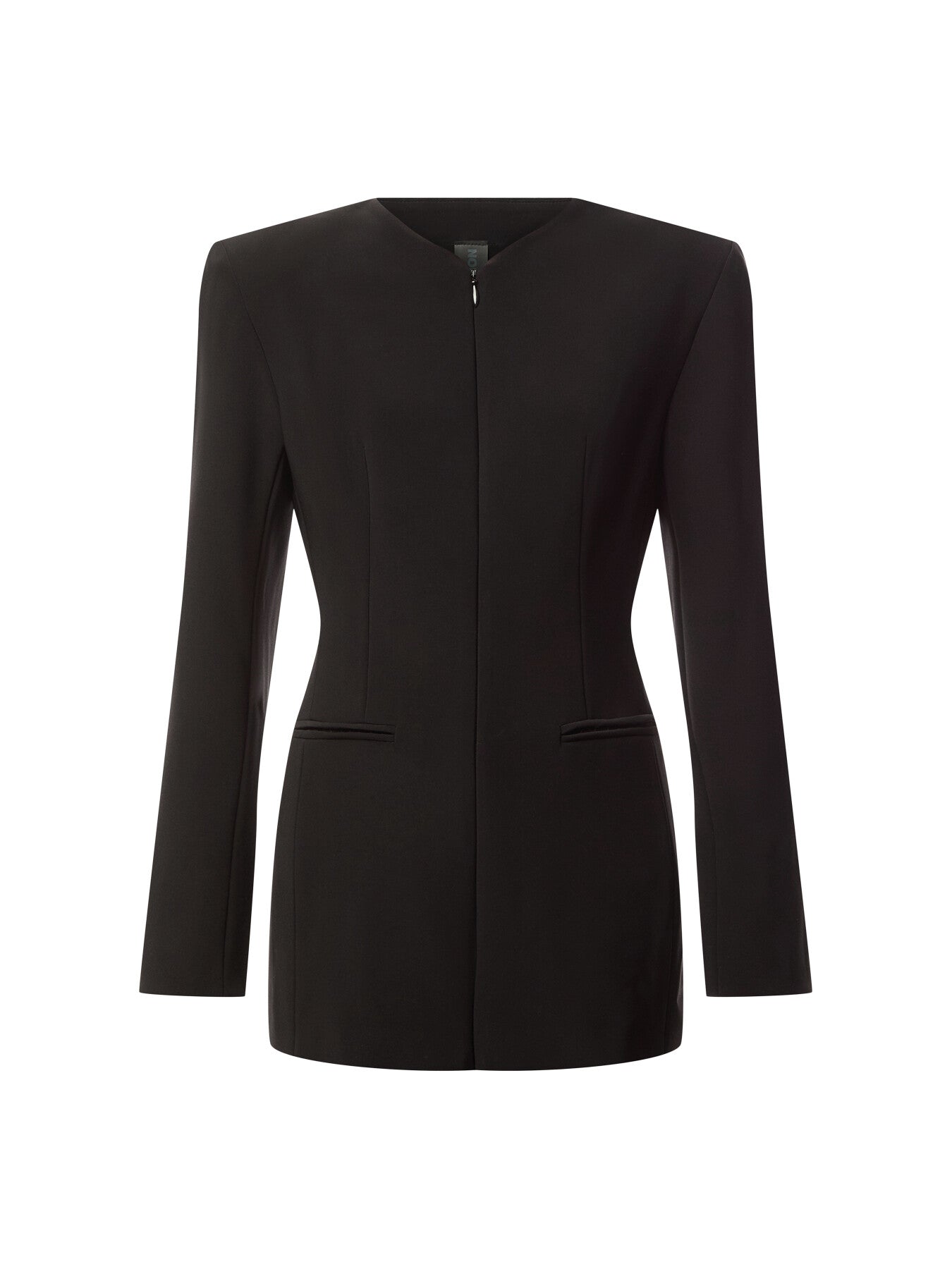 Ls Shoulder Pad V Neck Zip Front Jacket