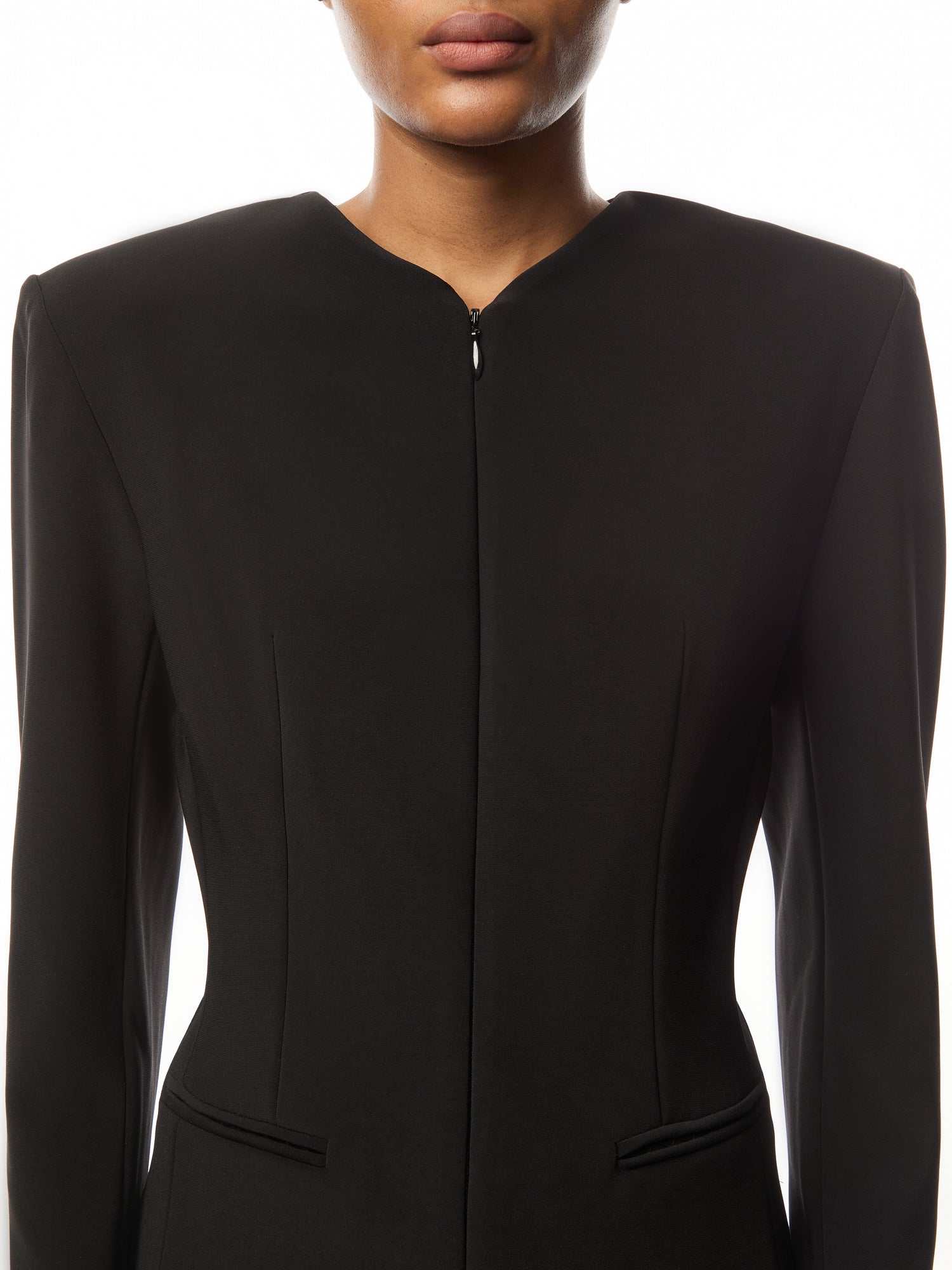 Ls Shoulder Pad V Neck Zip Front Jacket