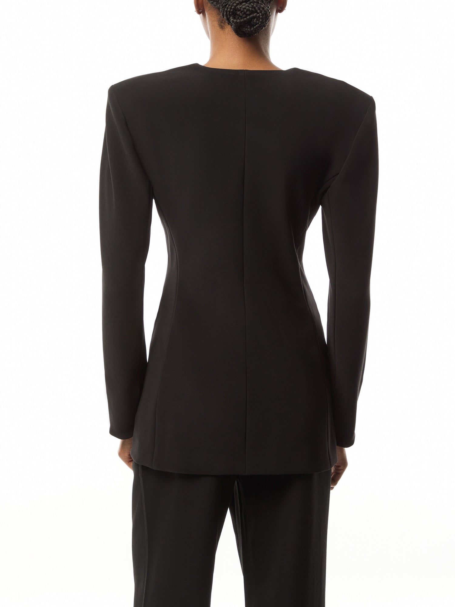 Ls Shoulder Pad V Neck Zip Front Jacket