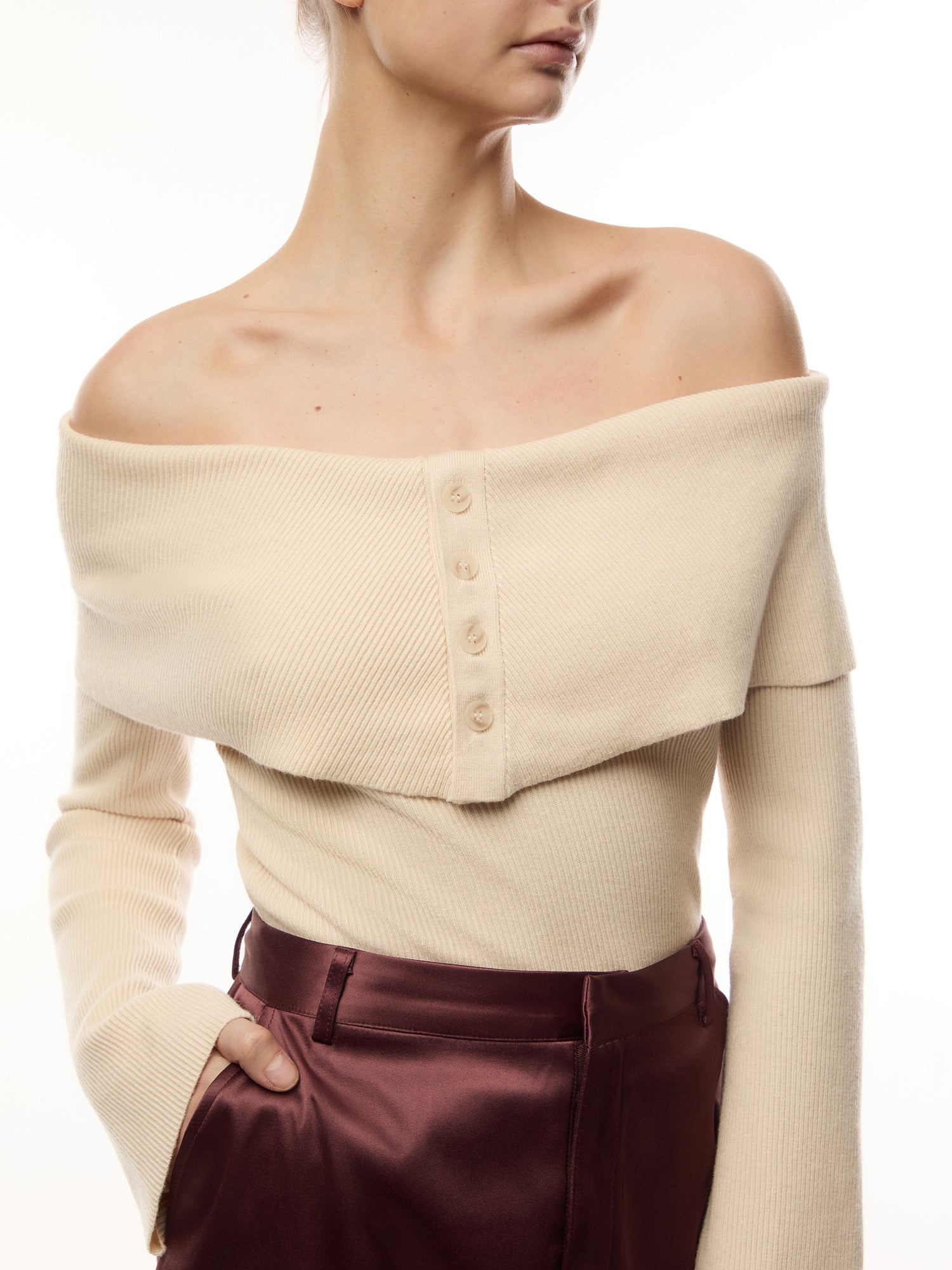 Elora Button Bardot Knit Top