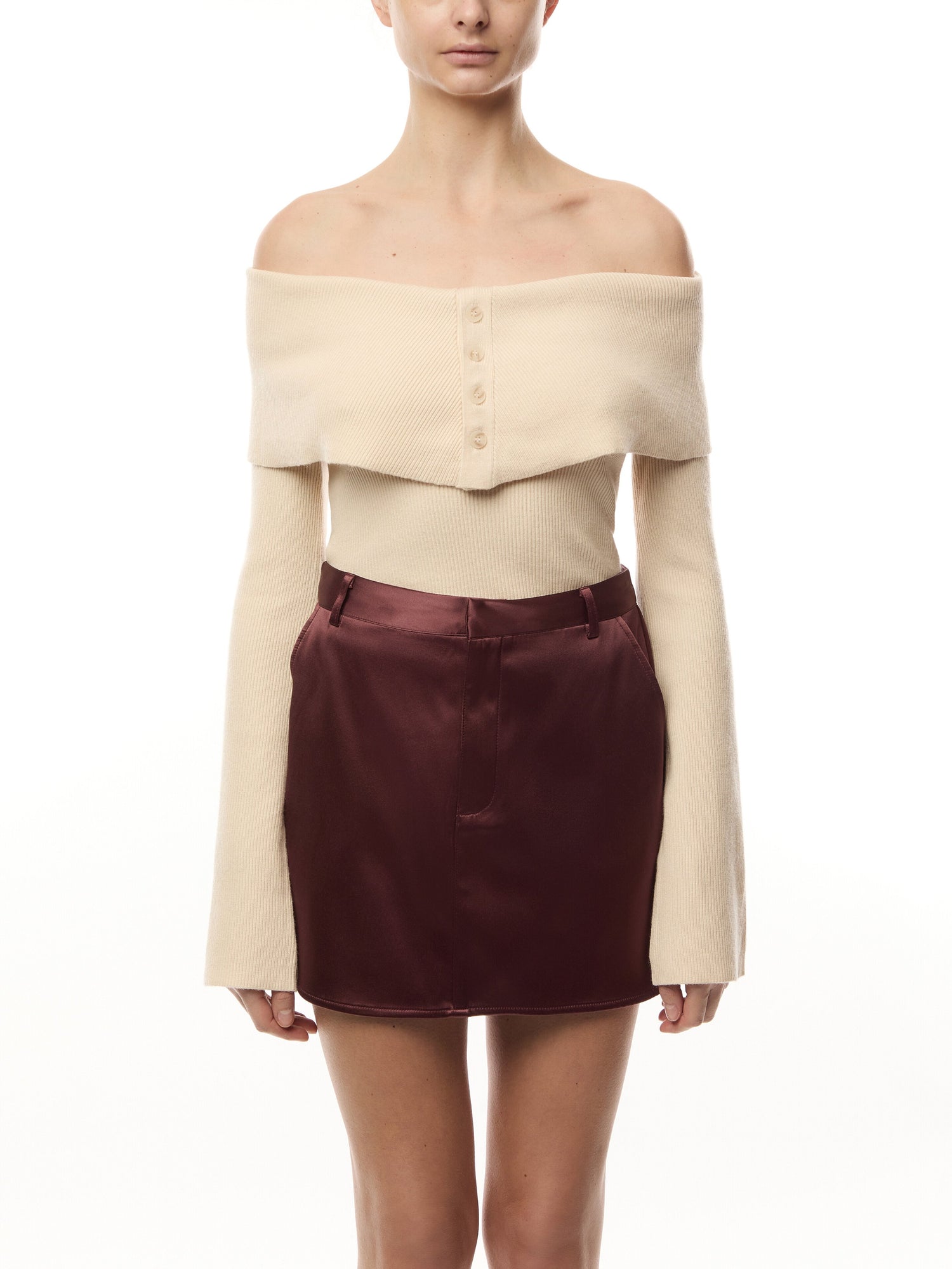 Elora Button Bardot Knit Top