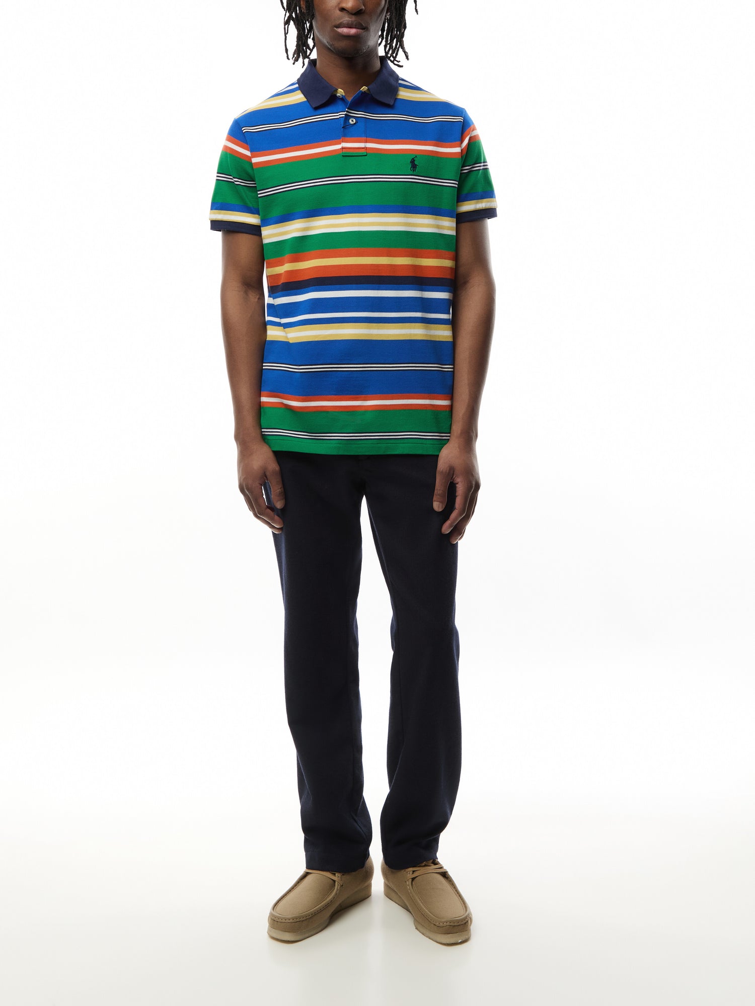 Custom Slim Fit Striped Mesh Polo Shirt
