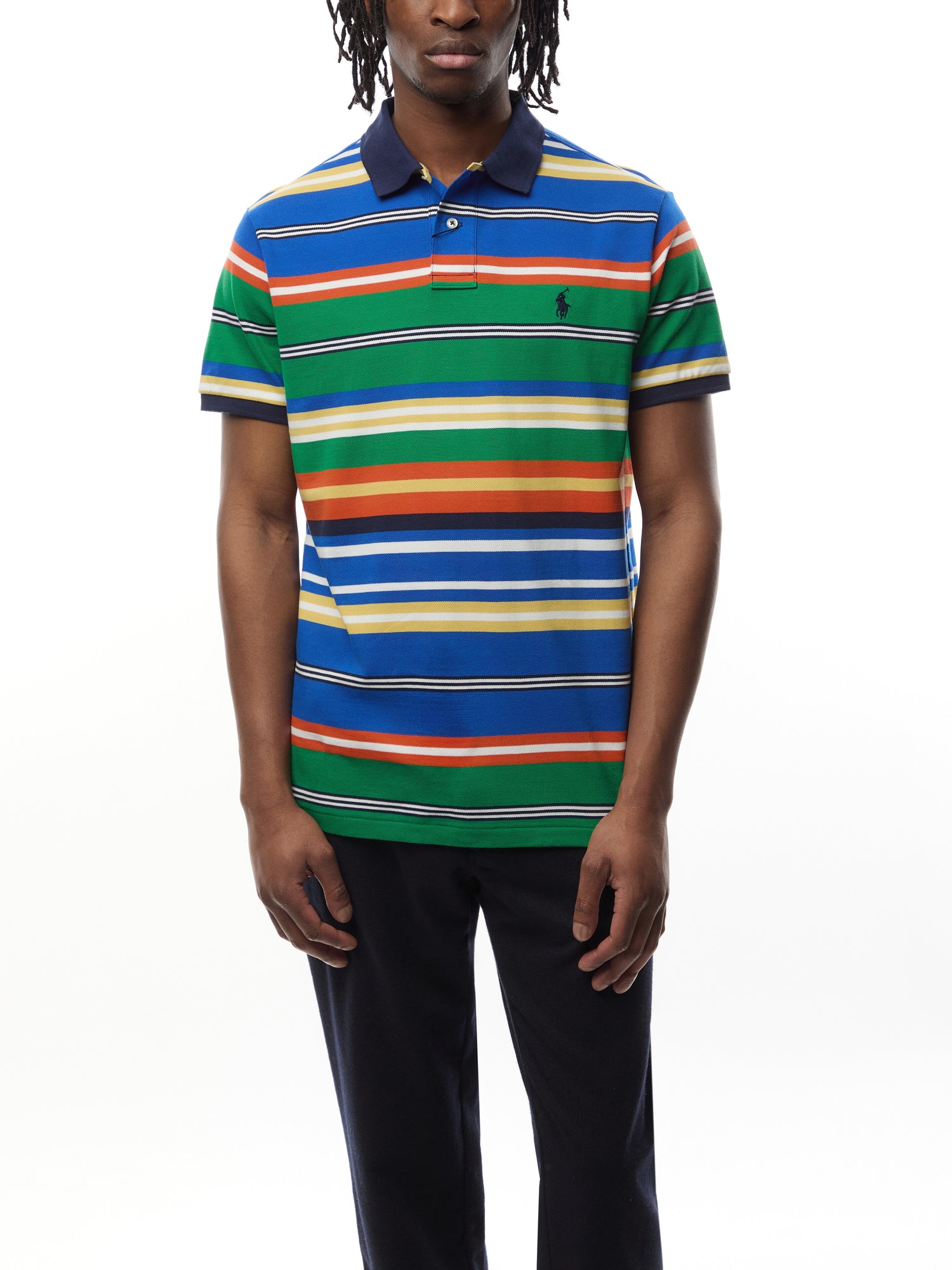 Custom Slim Fit Striped Mesh Polo Shirt