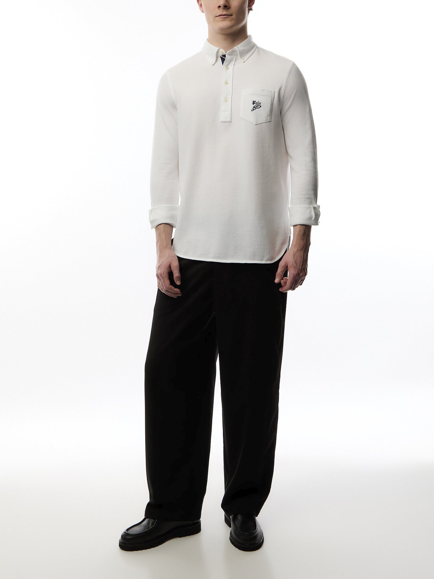Oxford Mesh Half Buttoned Shirt