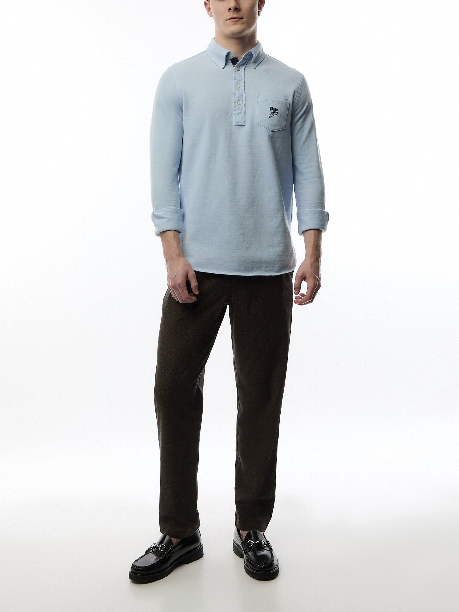 Oxford Mesh Half Buttoned Shirt