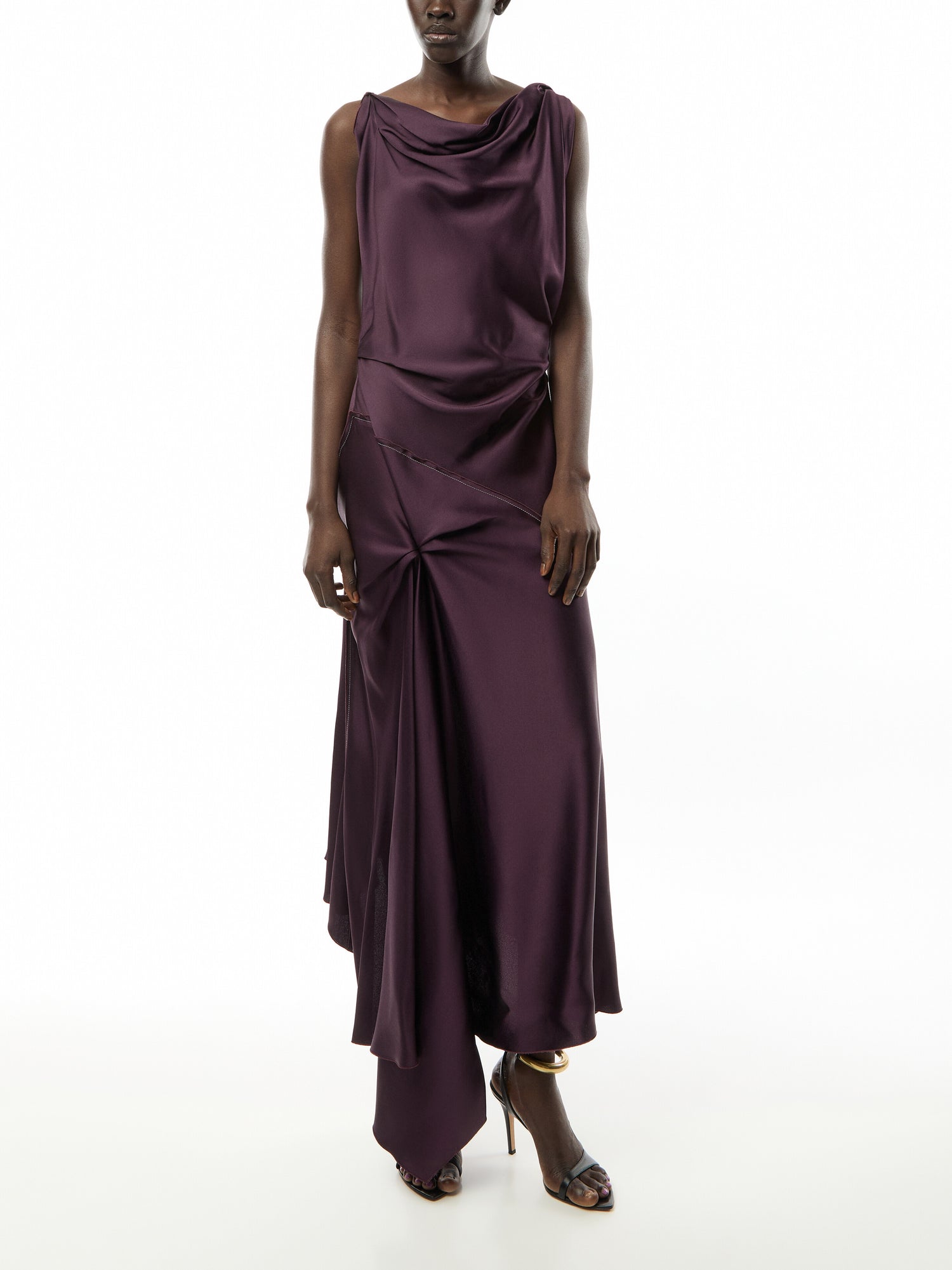 Asymmetric Draped Midi Dress