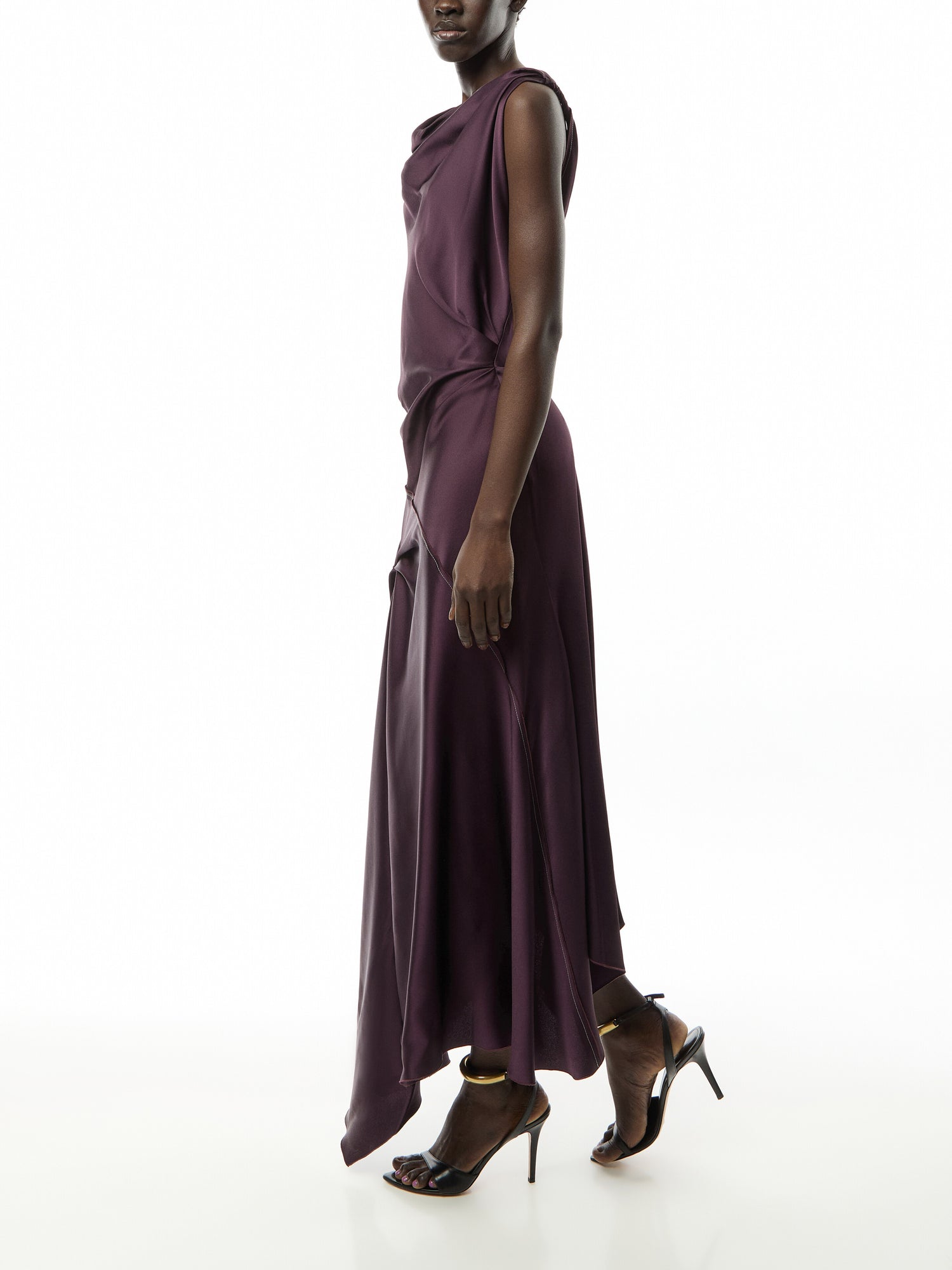Asymmetric Draped Midi Dress