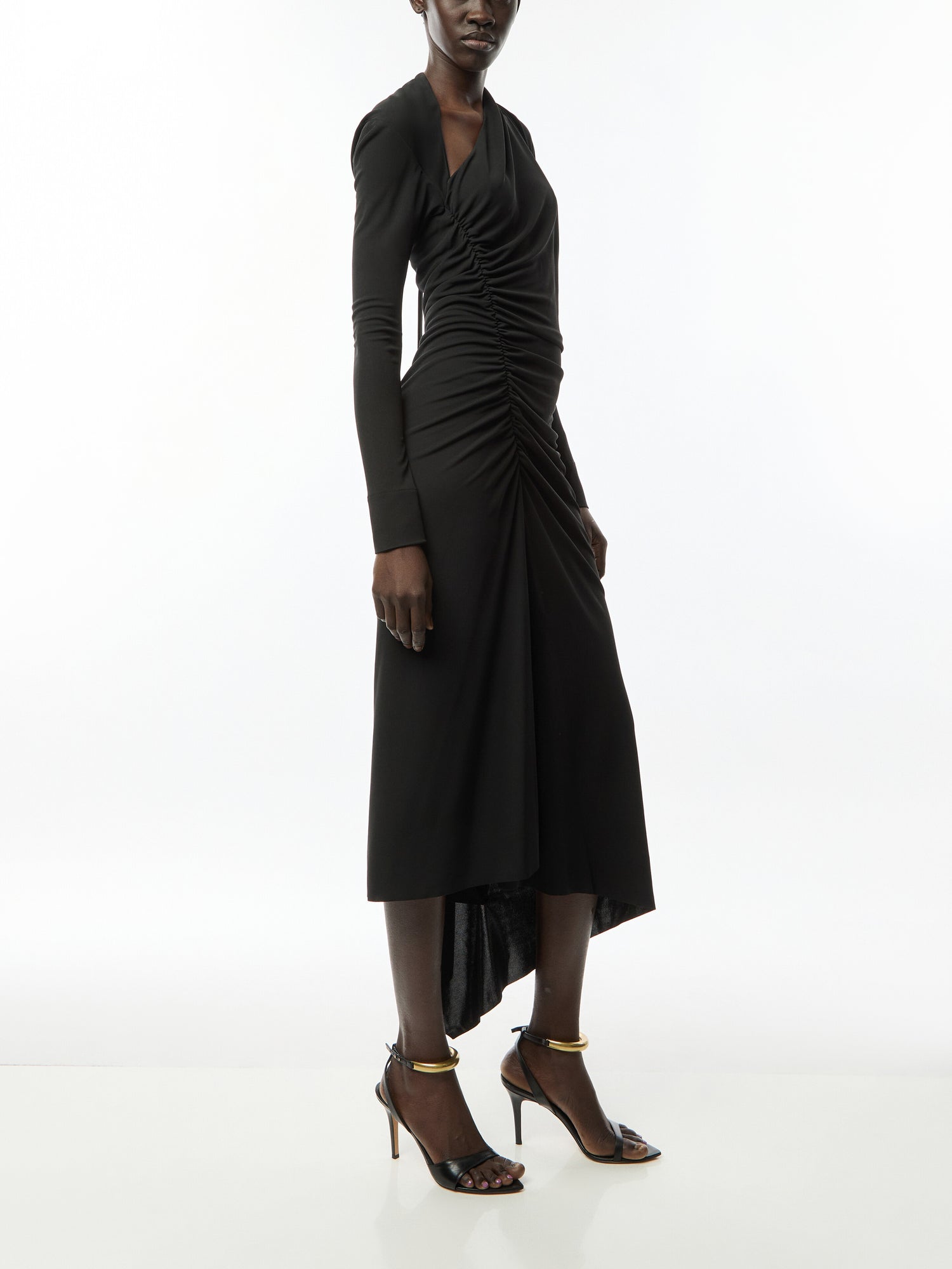 Slash Neck Ruched Midi Dress