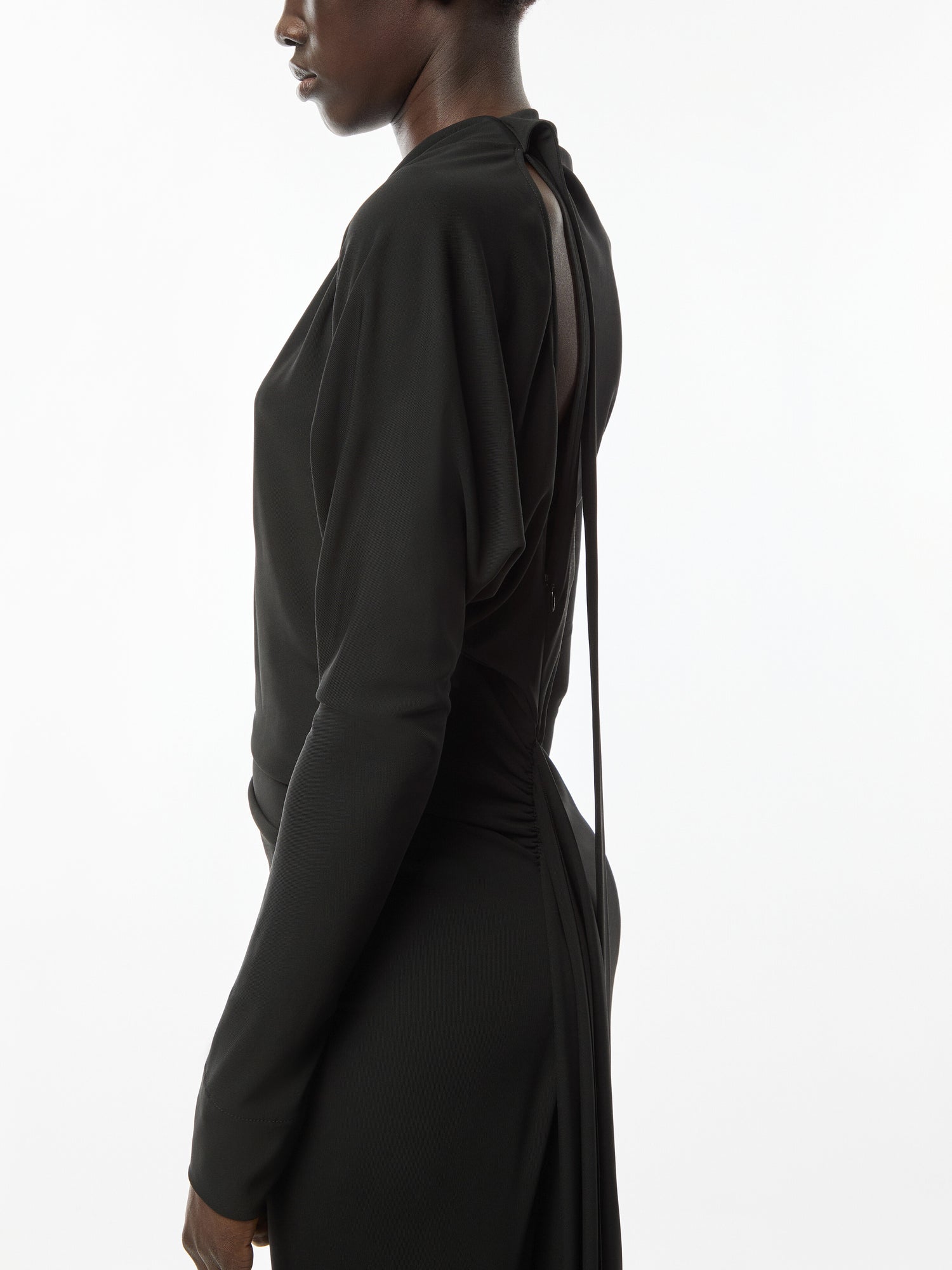 Slash Neck Ruched Midi Dress