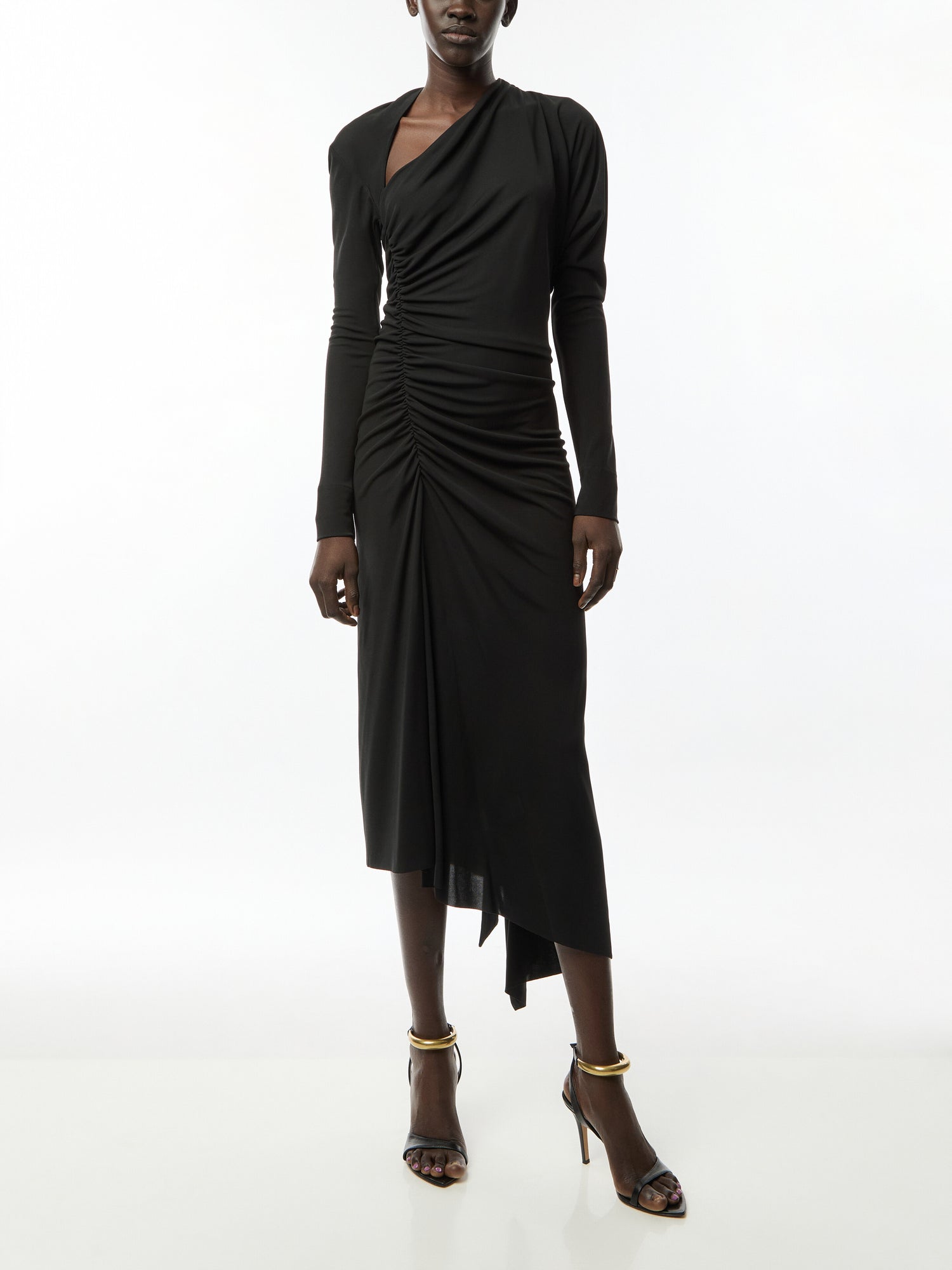 Slash Neck Ruched Midi Dress