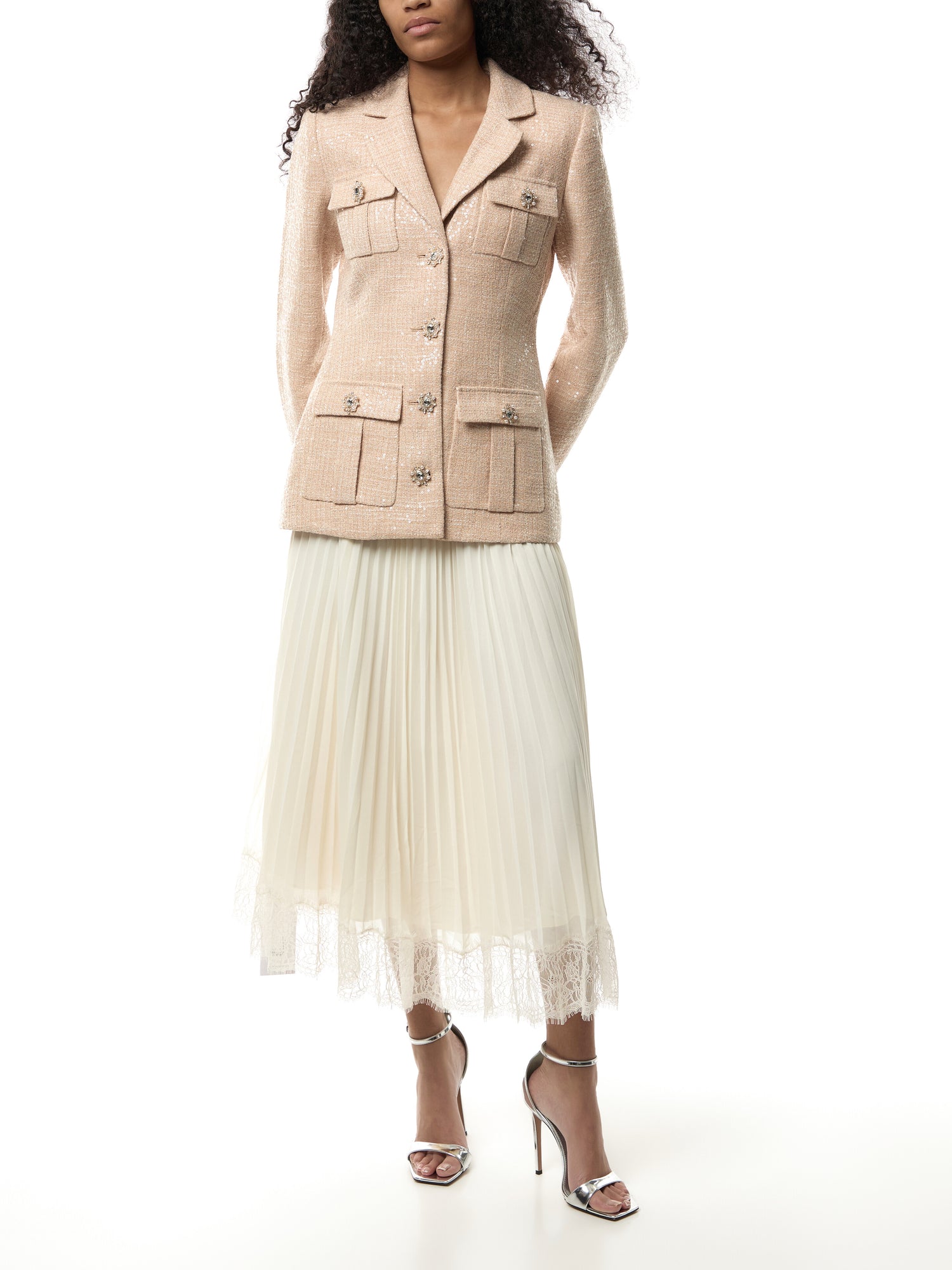 Sequin Boucle Chiffon Midi Dress