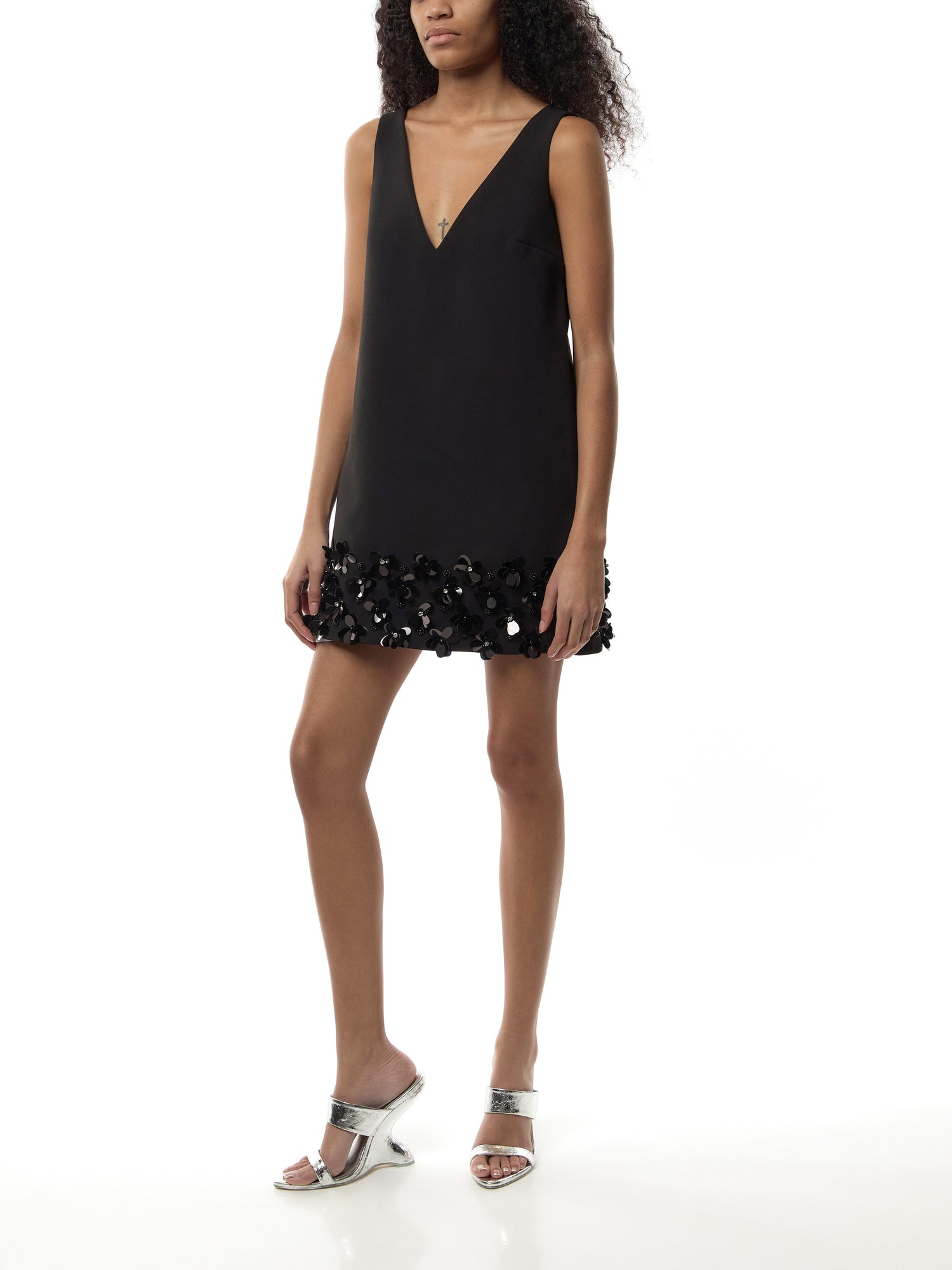 Black Crepe 3D Sequin Mini Dress